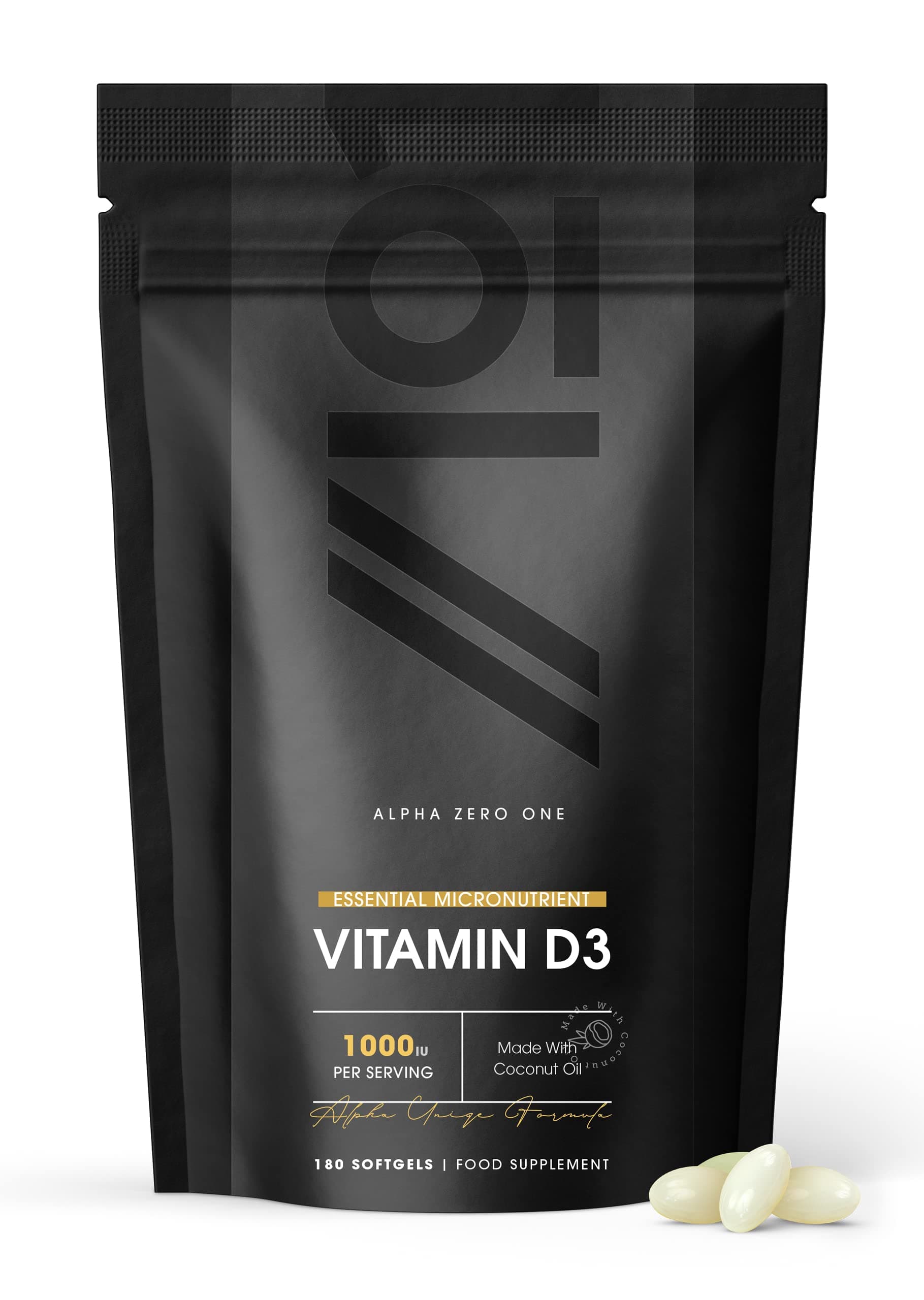 Vitamin D3 1000iu - Enhanced with Coconut Oil ~ 6 Months Supply -180 Mini Liquid Softgels - by Alpha01®