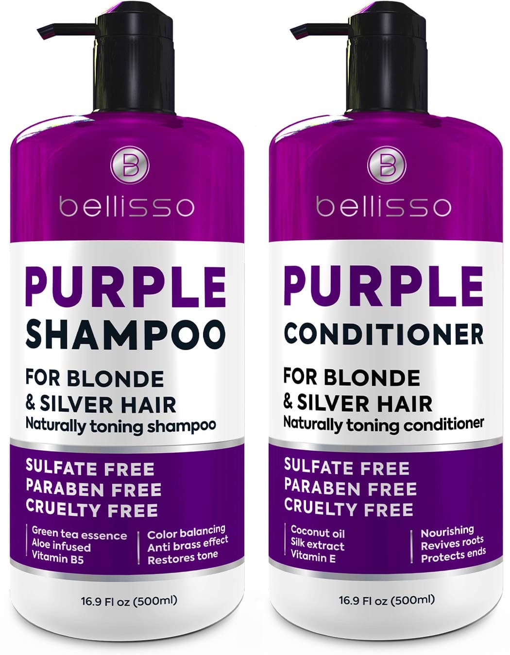 Purple Shampoo and Conditioner Set - Sulfate Free Salon Grade (2 x 16.9 fl oz) - Hydrating Toner - Shimmer Correction for Platinum Blonde, Silver, Light, and Grey Hair