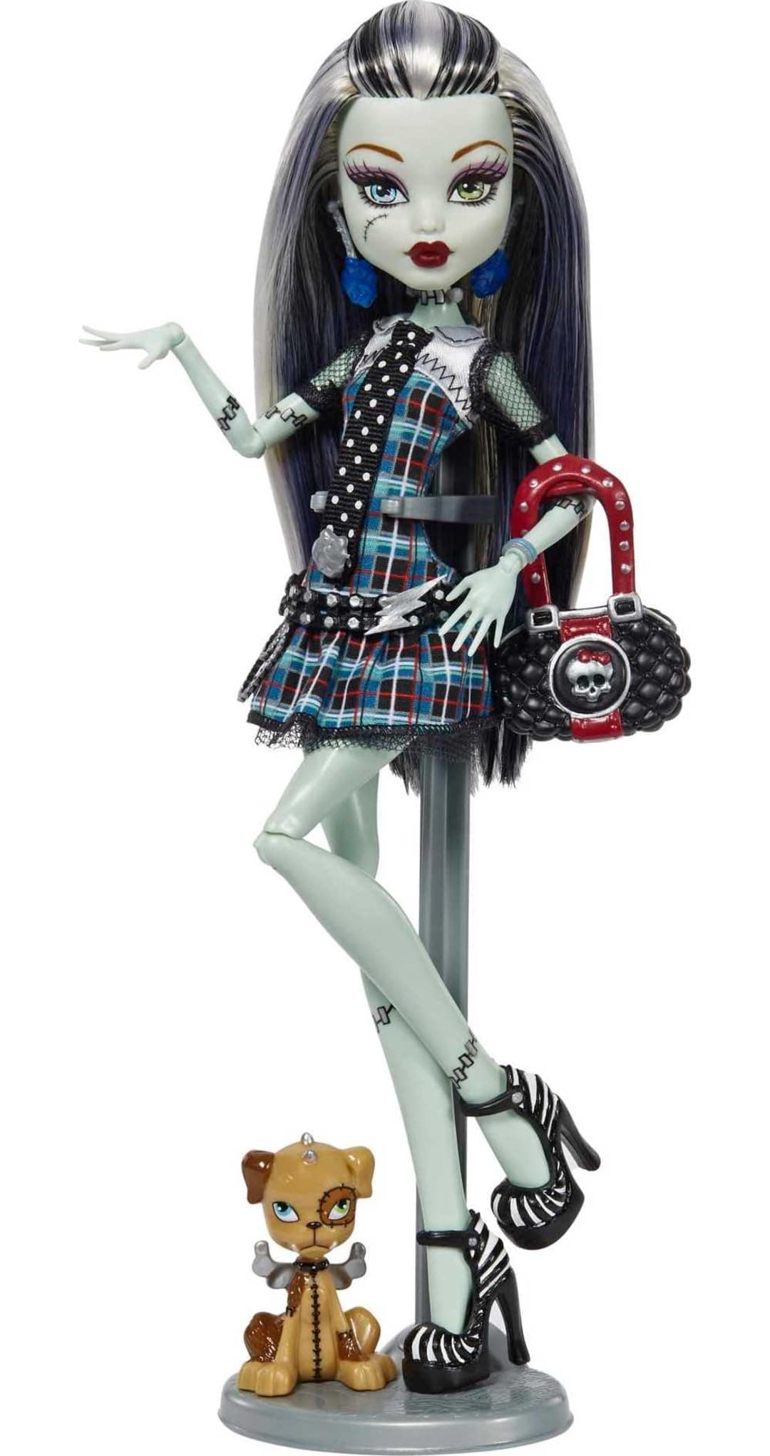 Monster High™ Frankie Stein Reproduction Doll (10.5 in) Wearing Original Fashion & Shoes, with Pet, Doll Stand & Accessories, Gift for Collectors