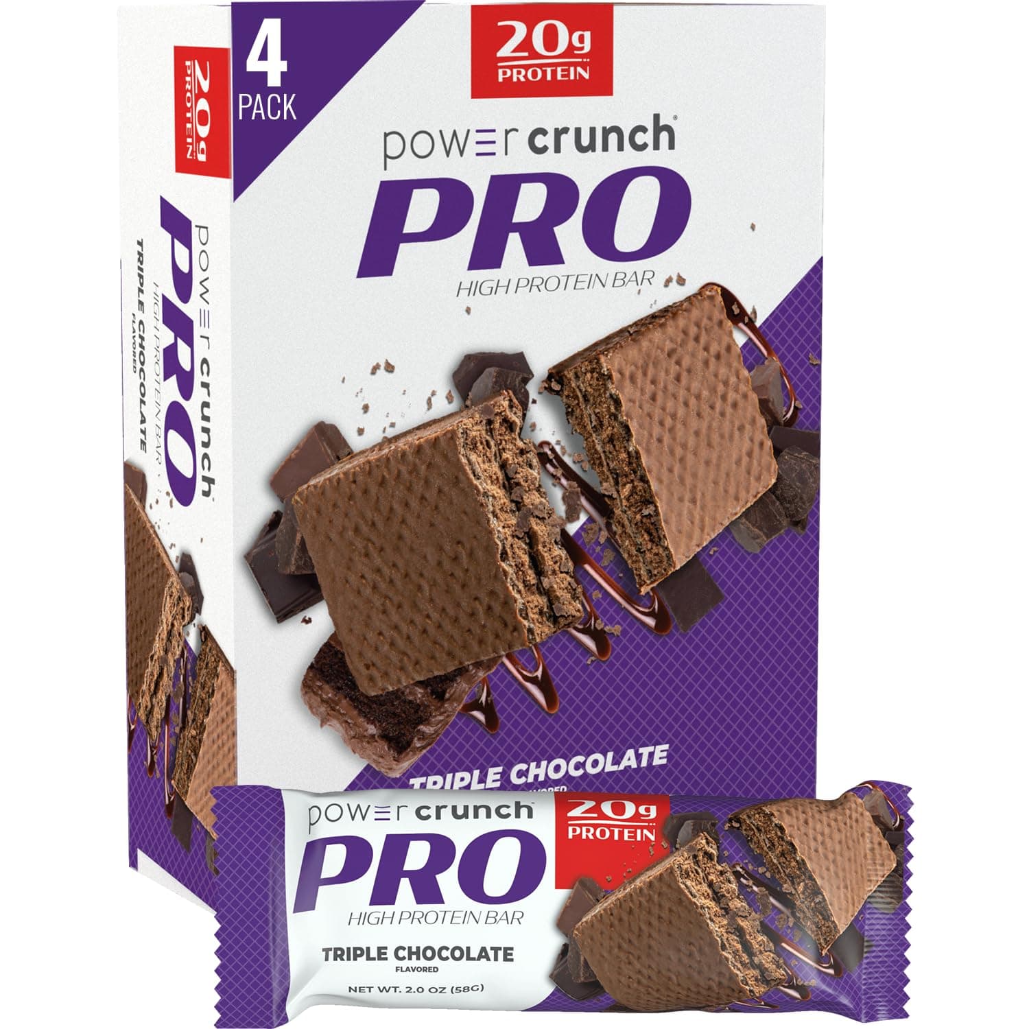 PRO Protein Wafer Bars, High Protein Snacks with Delicious Taste, Triple Chocolate, 2.0 Ounce (4 Count)