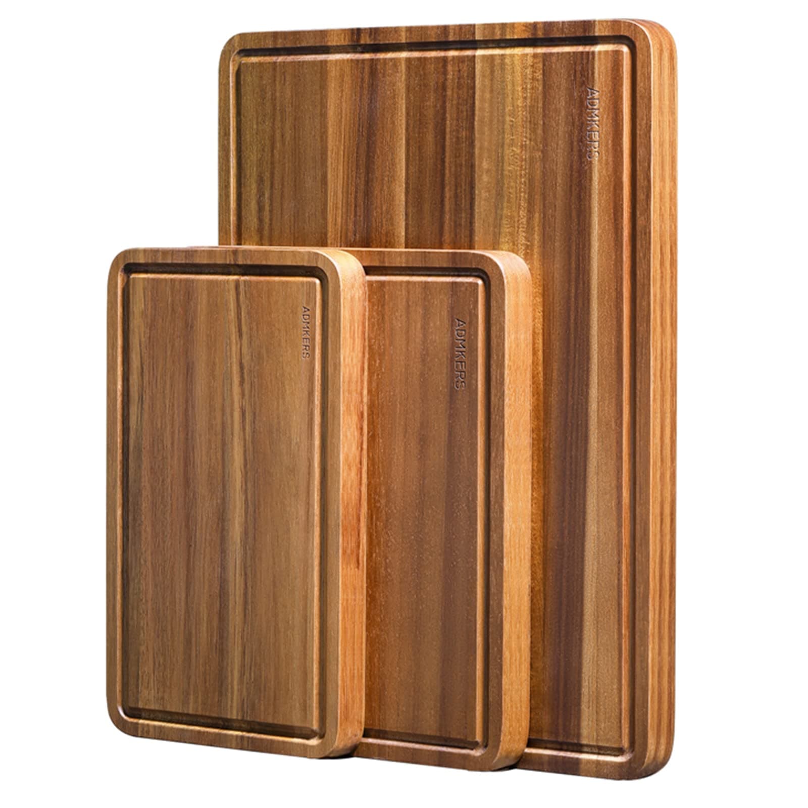 Wood Cutting Boards Set of 3 for Kitchen, Thick Chopping Board, Large Wooden Cutting Board Set with Deep Juice Groove and Handles, Wooden trays for meat, fruit and cheese