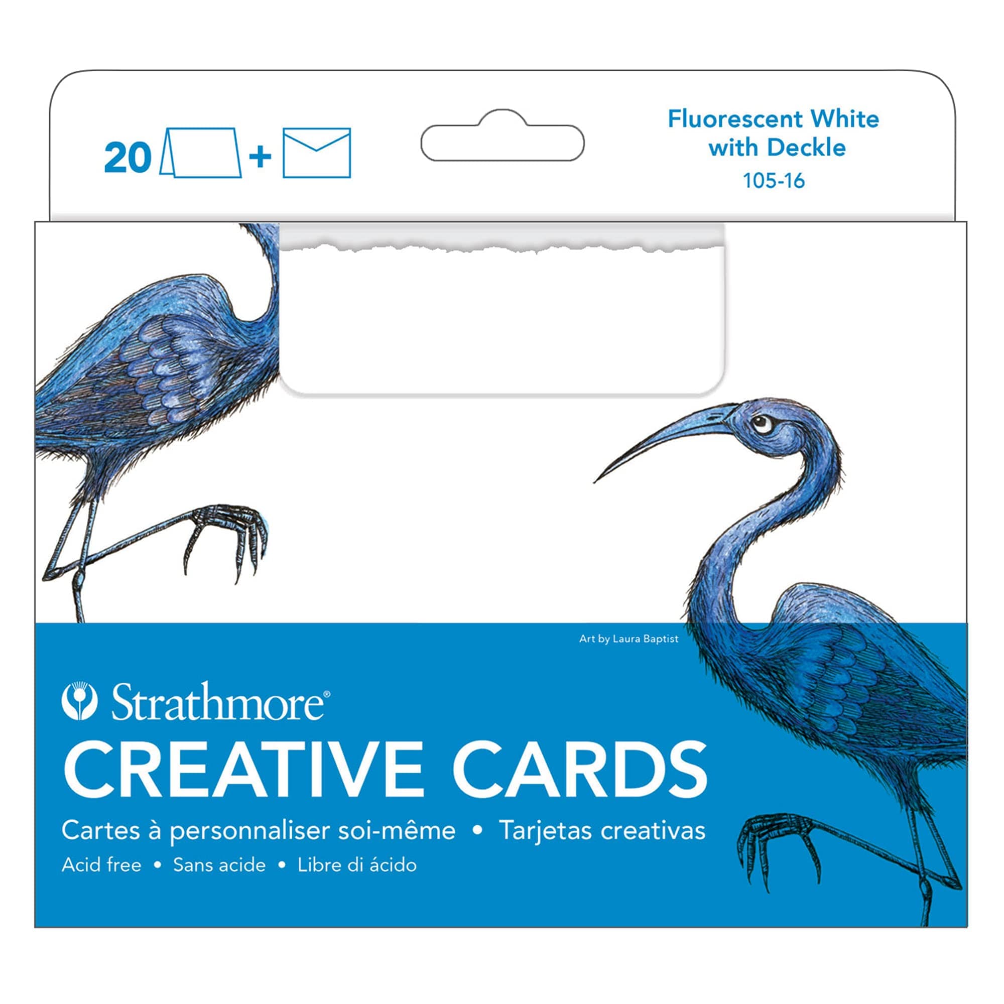 Strathmore Creative Cards, Flourescent White with Deckle Edge, 5x6.875 inches, 20 Pack, Envelopes Included - Blank Greeting Cards for Weddings, Events, Birthdays