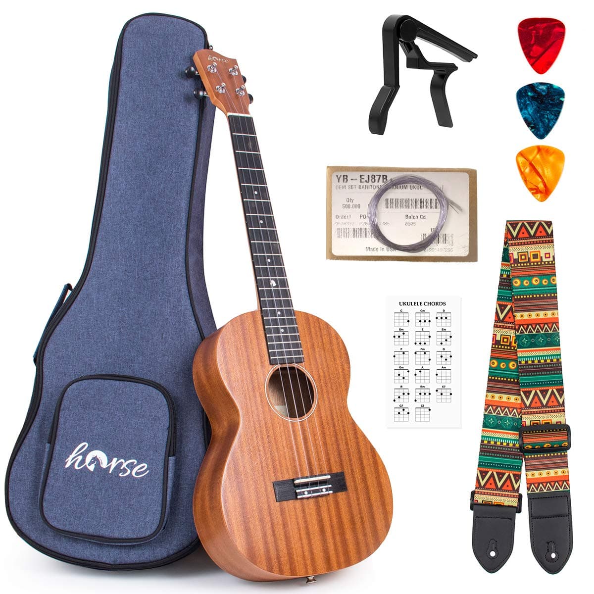 lotmusic Baritone Ukulele 30 Inch Ukelele Mahogany ukulele for Beginer with Gig Bag Strap String Capo Picks