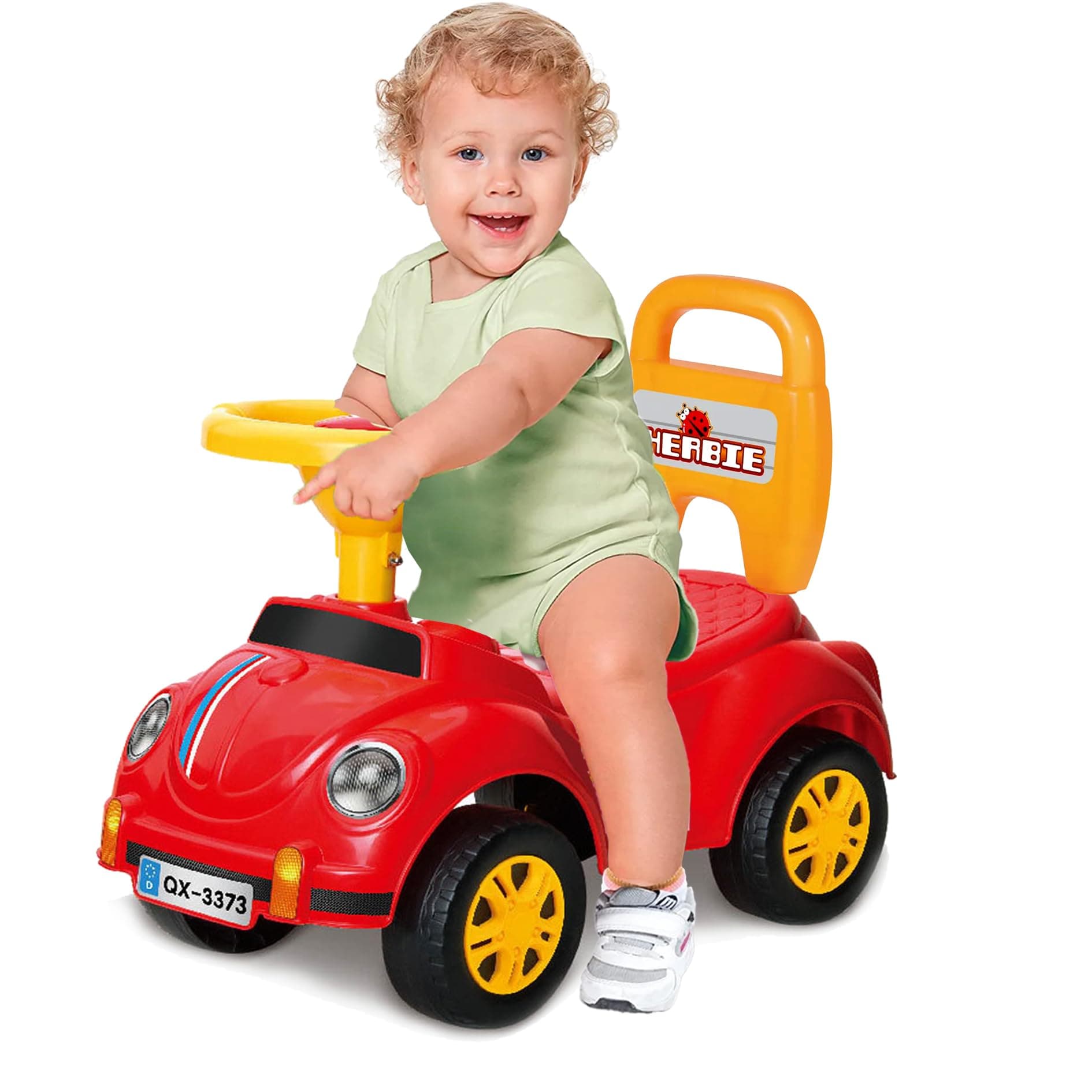 Coo11 2-in-1 Ride-On Car and Push Walker for Toddlers, Foot-to-Floor Sliding Car with Backrest, Safety Features, Horn & Sound Steering Wheel, Baby Learning Toy Vehicle for 1-3 Year Old Boys and Girls