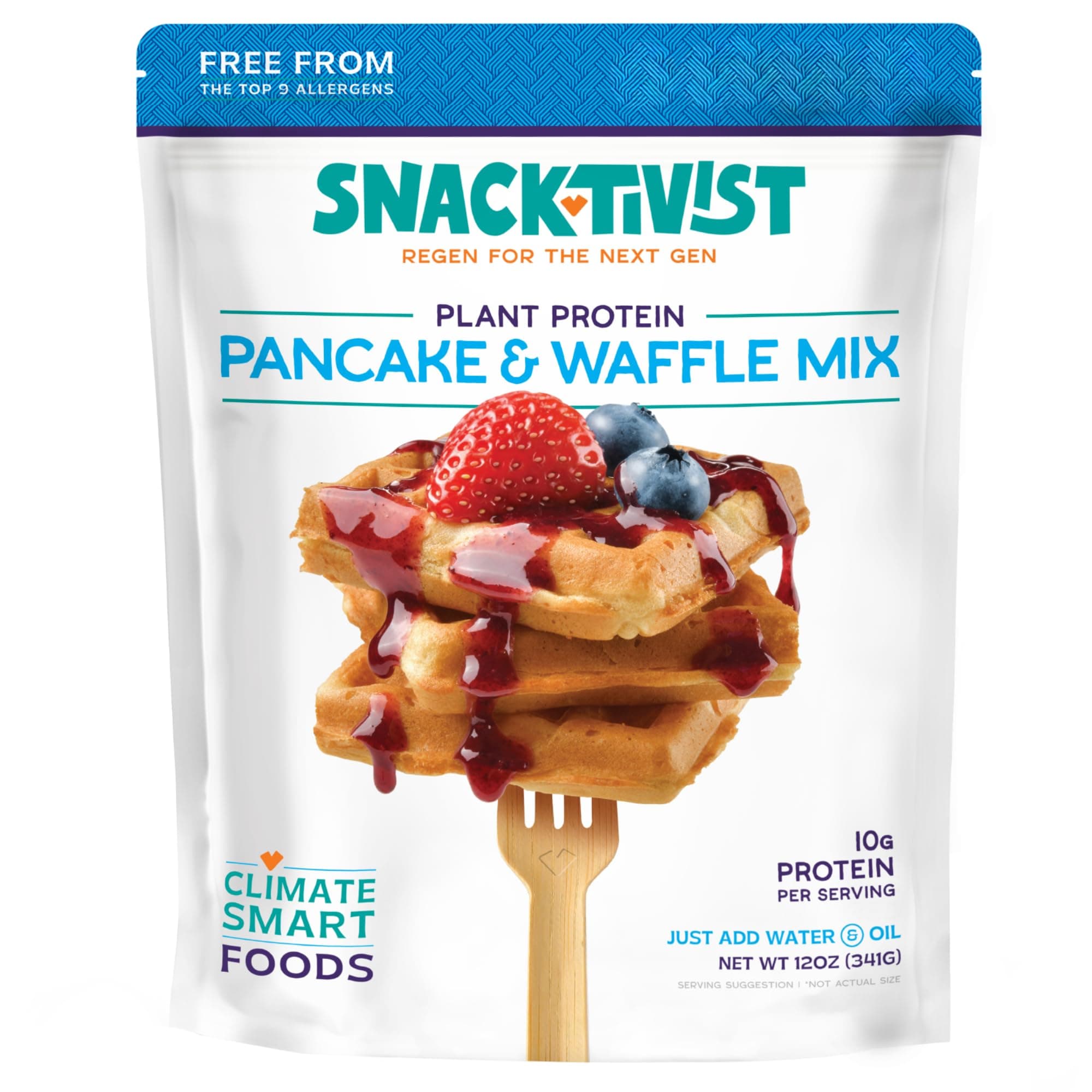 Snacktivist Plant-Based Protein Pancake & Waffle Mix, Gluten-Free, Non-GMO, Vegan, 12 Ounce