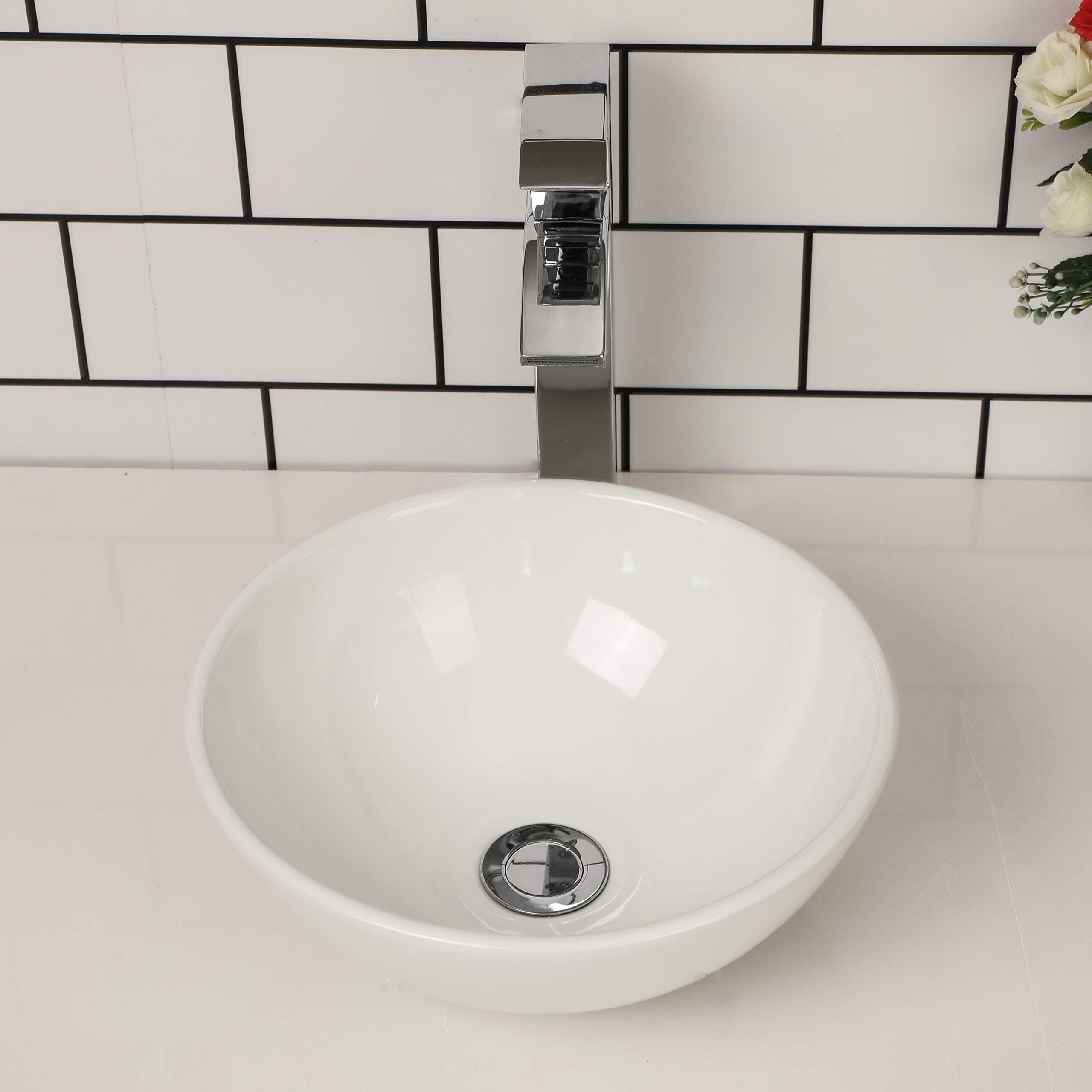 Kichae Vessel Sink Small Round - 13"x13" Modern Bathroom Round Above Counter White Porcelain Ceramic Vessel Vanity Sink Art Basin