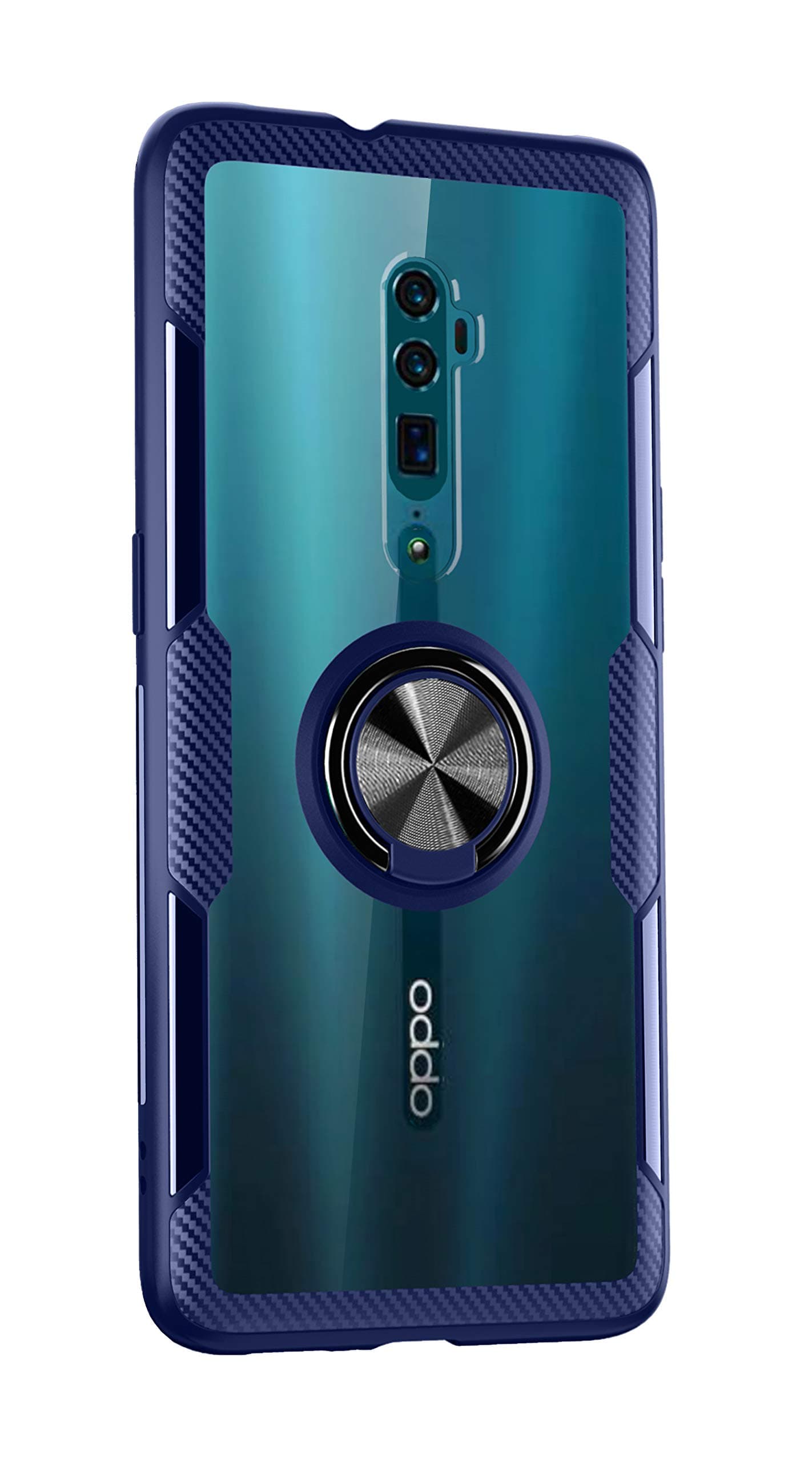 SORAKA Clear Case for OPPO Reno 10X Zoom/OPPO Reno 5G with 360 degree rotation Ring Holder Slim Fit Case Transparent acrylic Cover Silicone Bumper,with Metal Plate for Magnetic Car Phone Holder