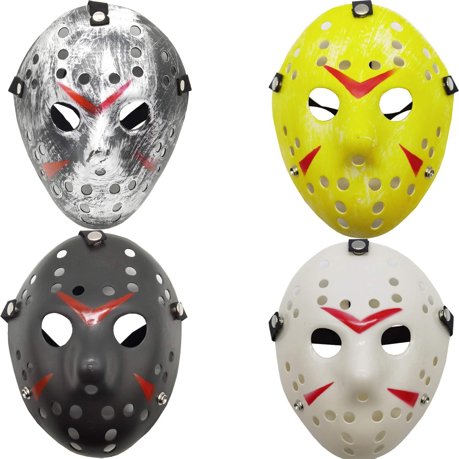 RONYOUNG4PCS Costume Jason Mask Cosplay Halloween Masquerade Party Horror Mask Christmas for Men and Adults (Black,White,Yellow,Grey)