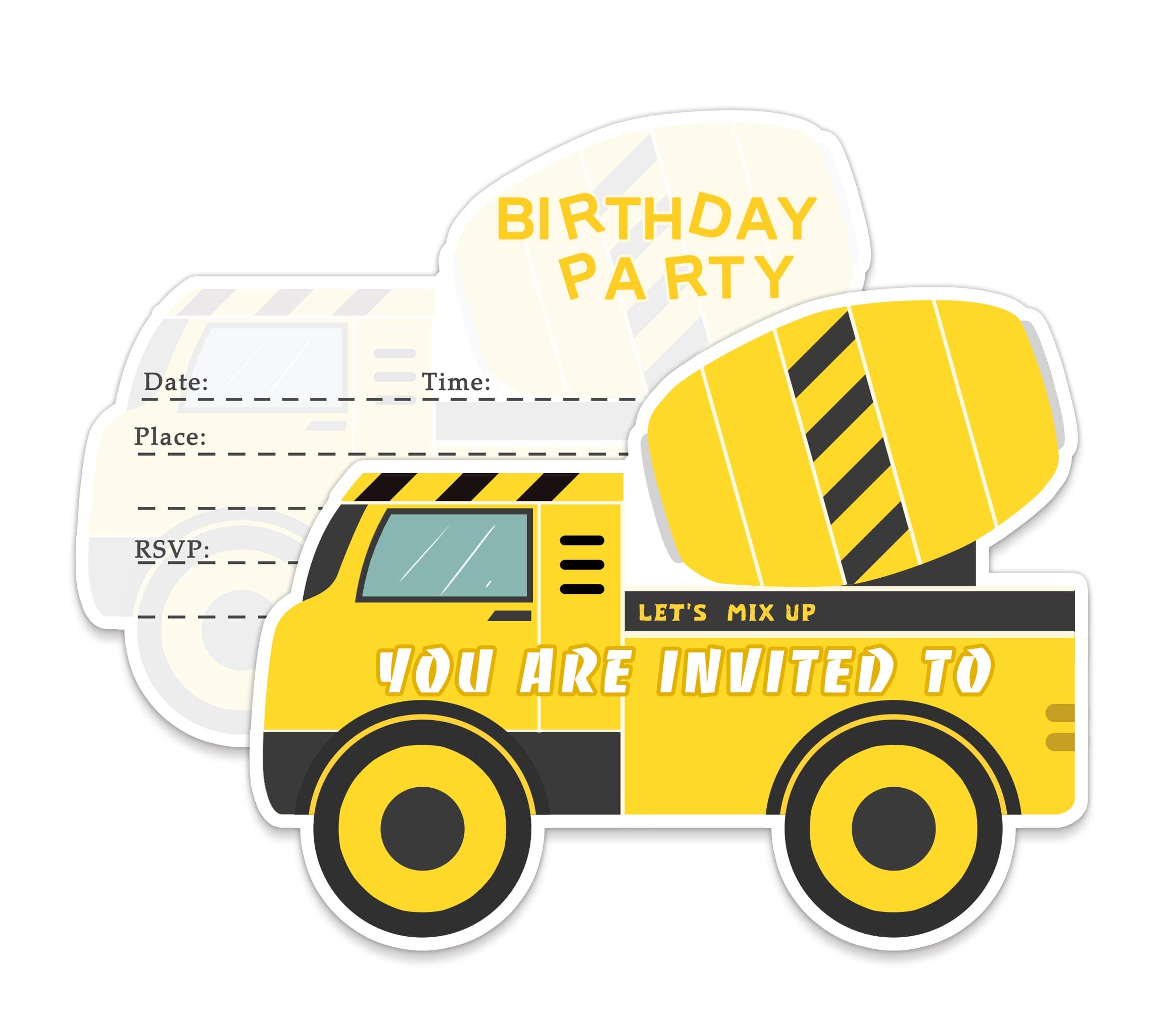 Yangmics Direct 20 Construction Dump Trucks Birthday Party Invitations with Envelopes-Double Sided -Shaped Fill-in Invitations-Kids for Boys