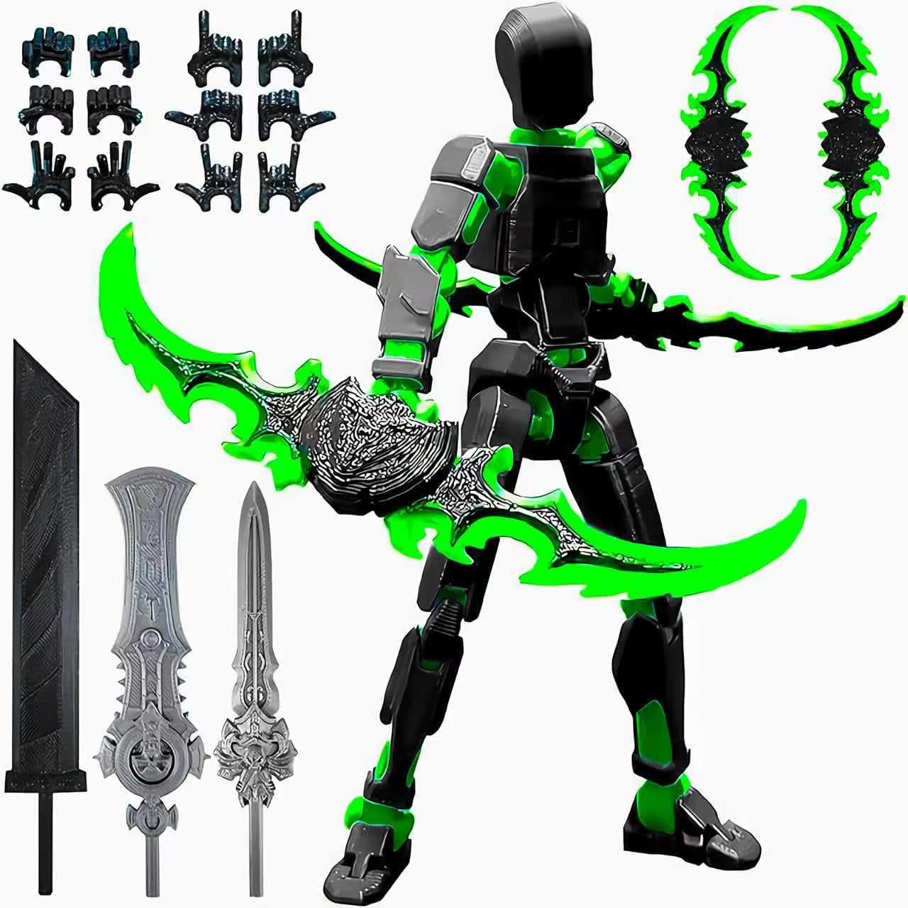 T13 (Assembled) 3D Printed Action Figure Dummy 13 Robot Action Figure T13 Collectable Action Figure Movable for Collector Desktop Decoration muñeco de acción (Black Green)