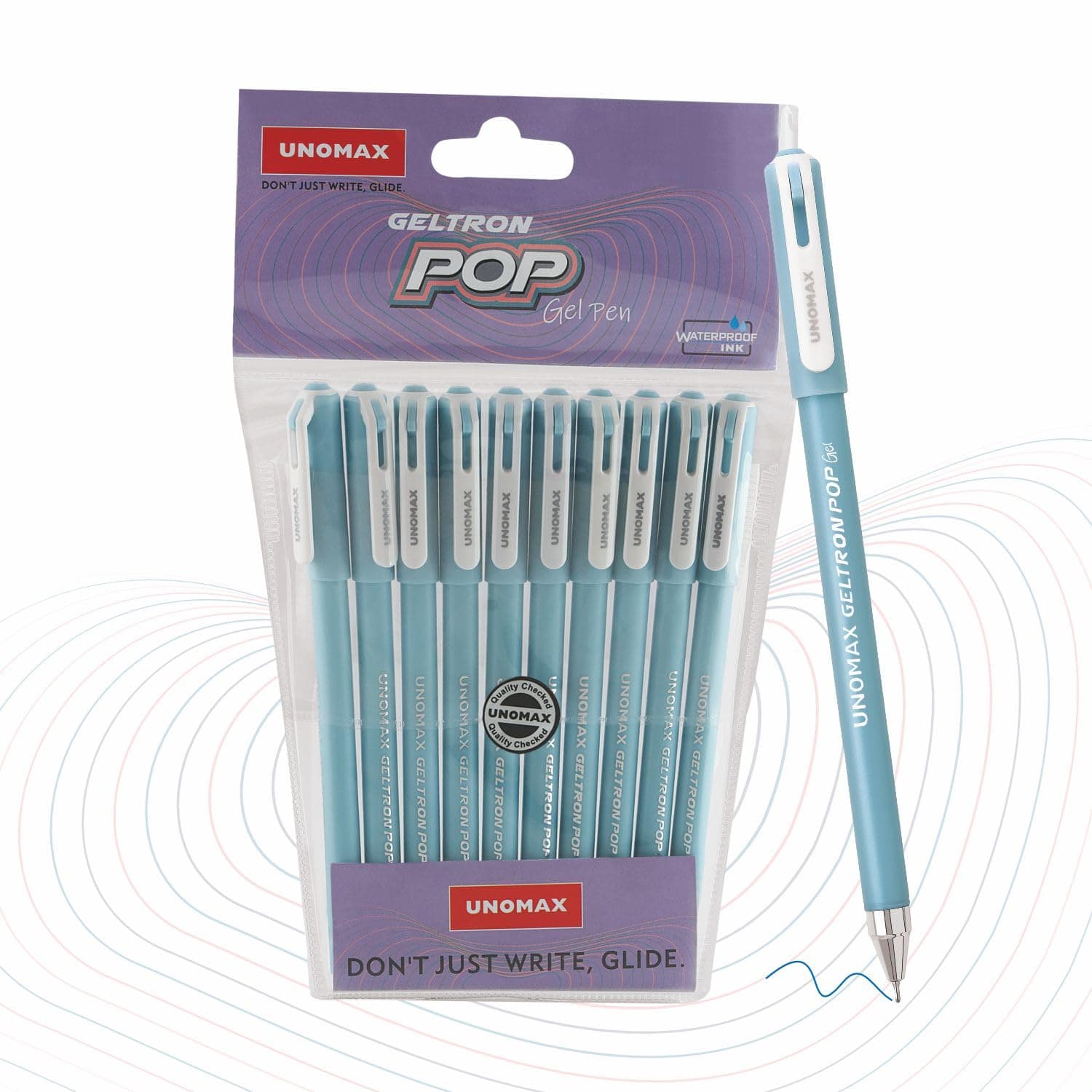 Geltron Pop Gel Pen Pack of 10 Blue | Elevate Your Writing Experience: Smooth Writing, Matt Finish Body, Super Smooth Writing, Waterproof Ink Technology,Exam-Friendly