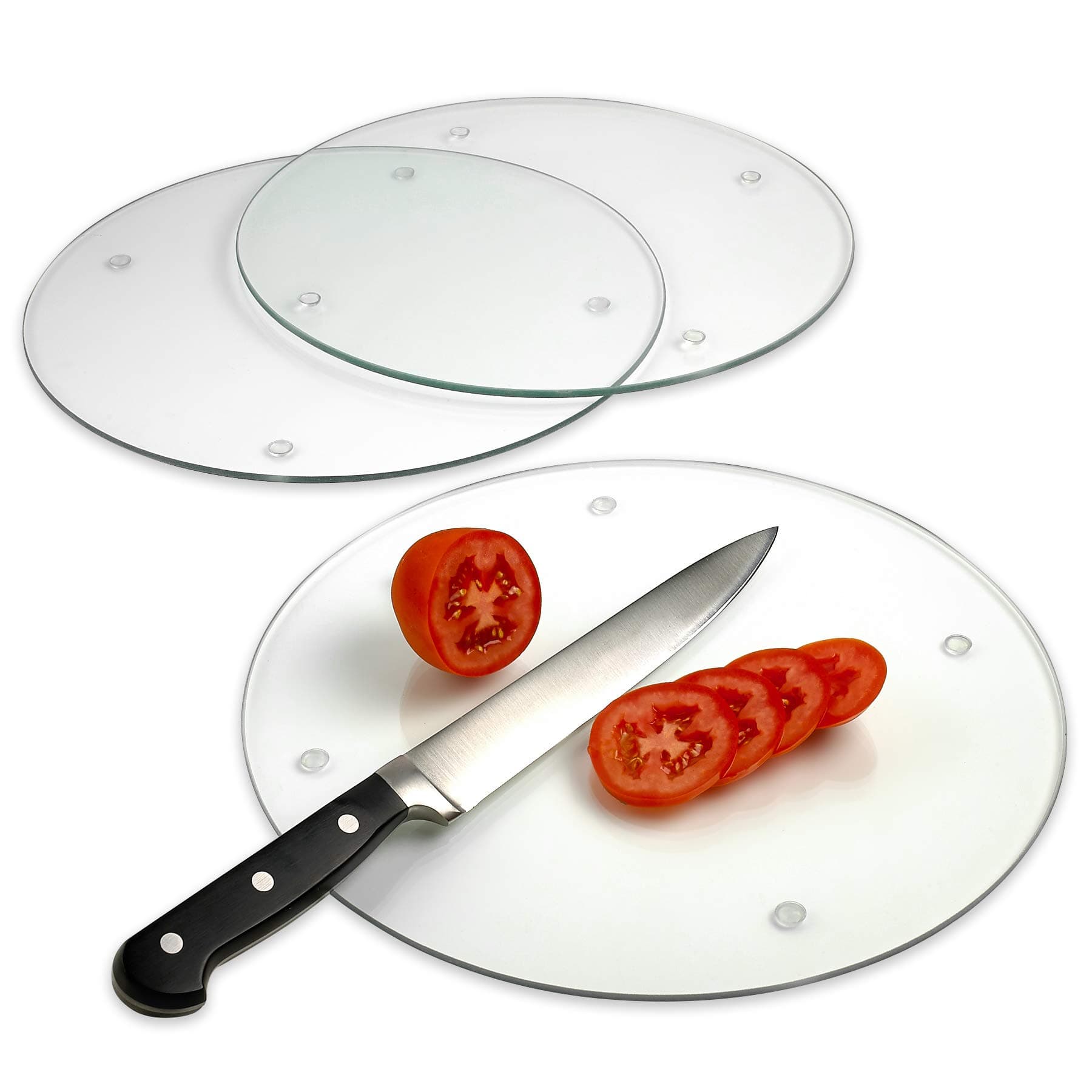 Tempered Glass Cutting Board - Long Lasting Clear Glass - Scratch, Heat and Shatterproof, Dishwasher Safe (3 Round, 12 Inches)