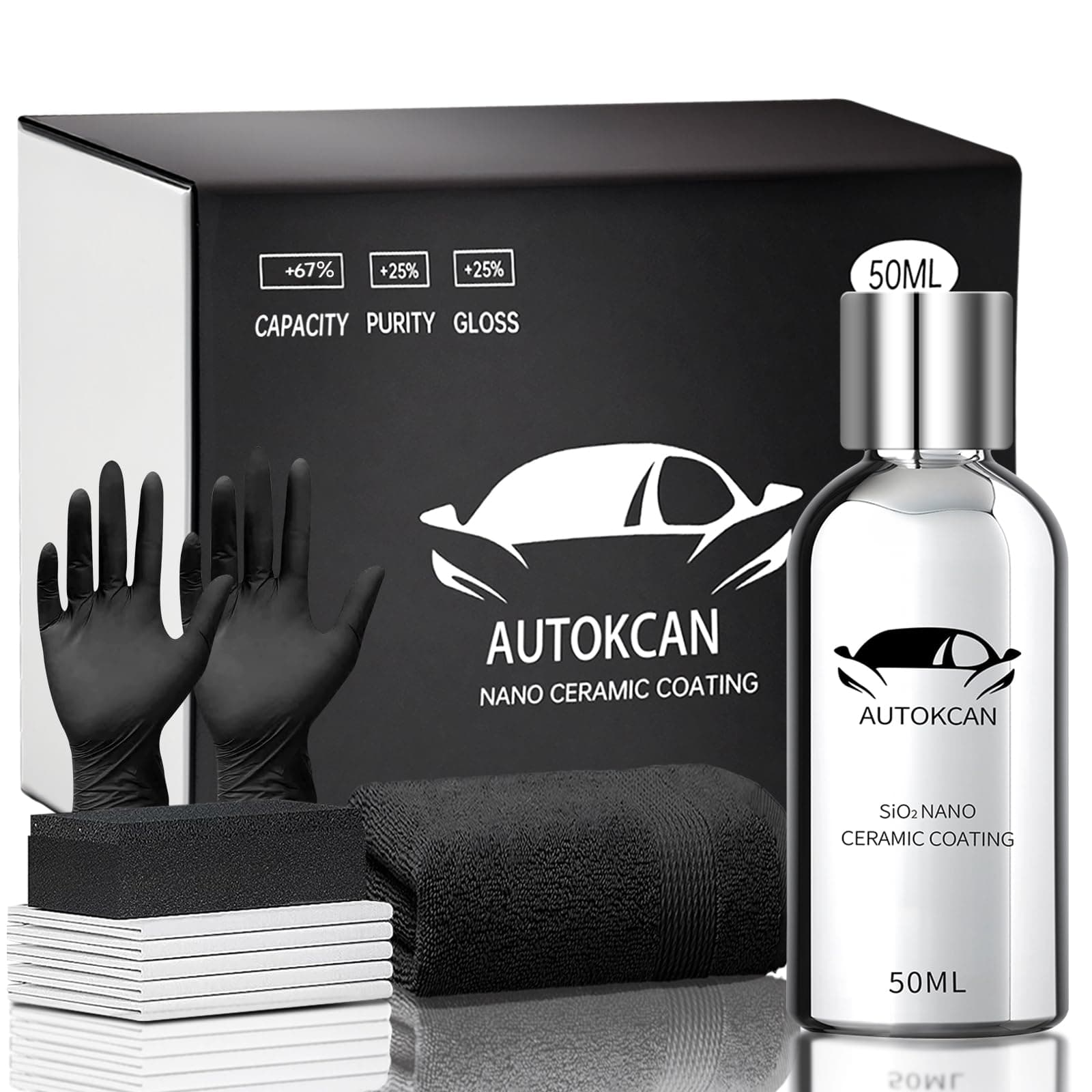 Nano Ceramic Coating for Cars, 10H High Gloss 50ML Anti-Scratch SiO2 Ceramic Coating High Hydrophobic Mirror Paint Sealant Protection with Gloves