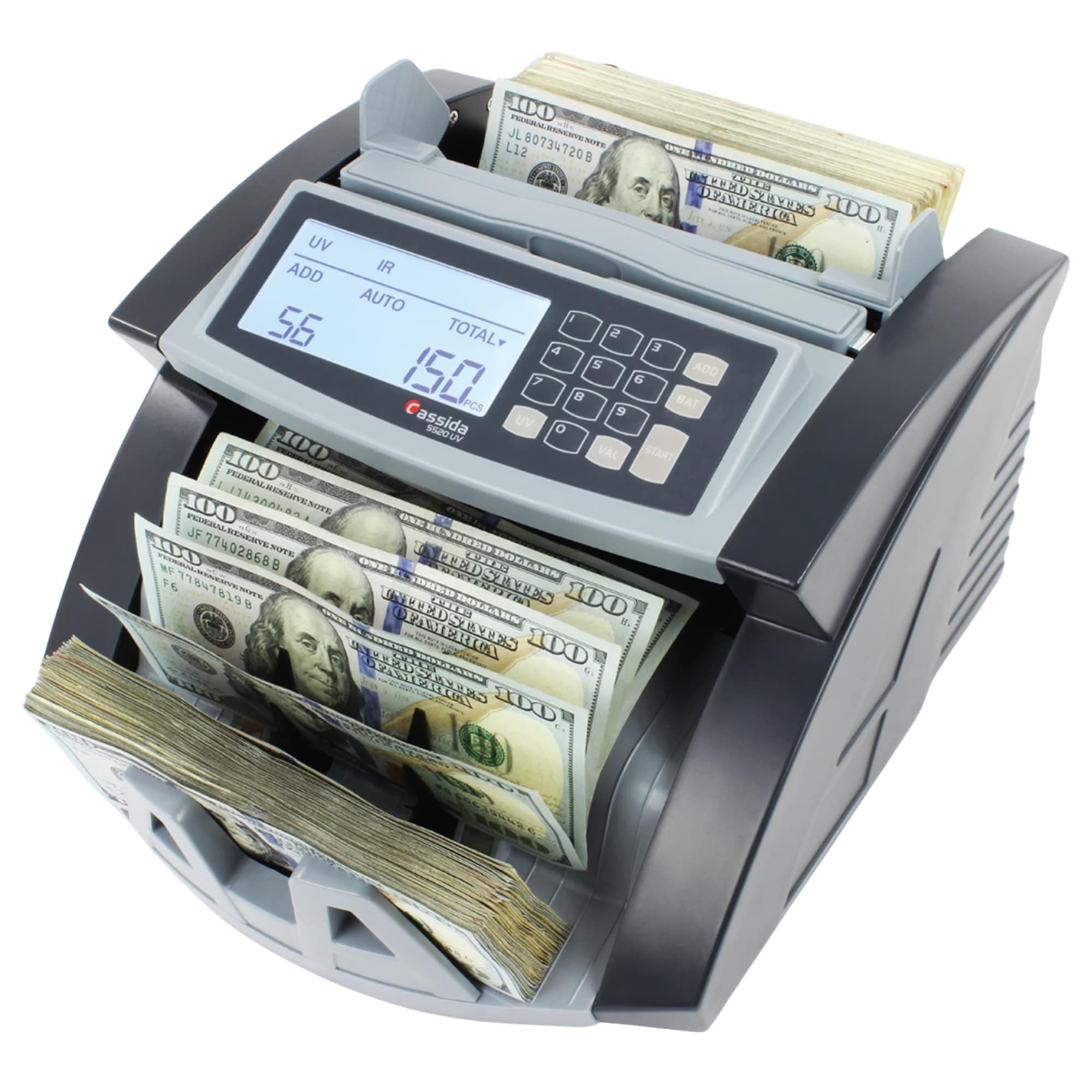 Cassida 5520 UV - USA Money Counter with ValuCount, UV/IR Counterfeit Detection, Add and Batch Modes - Large LCD Display & Fast Counting Speed 1,300 Notes/Minute