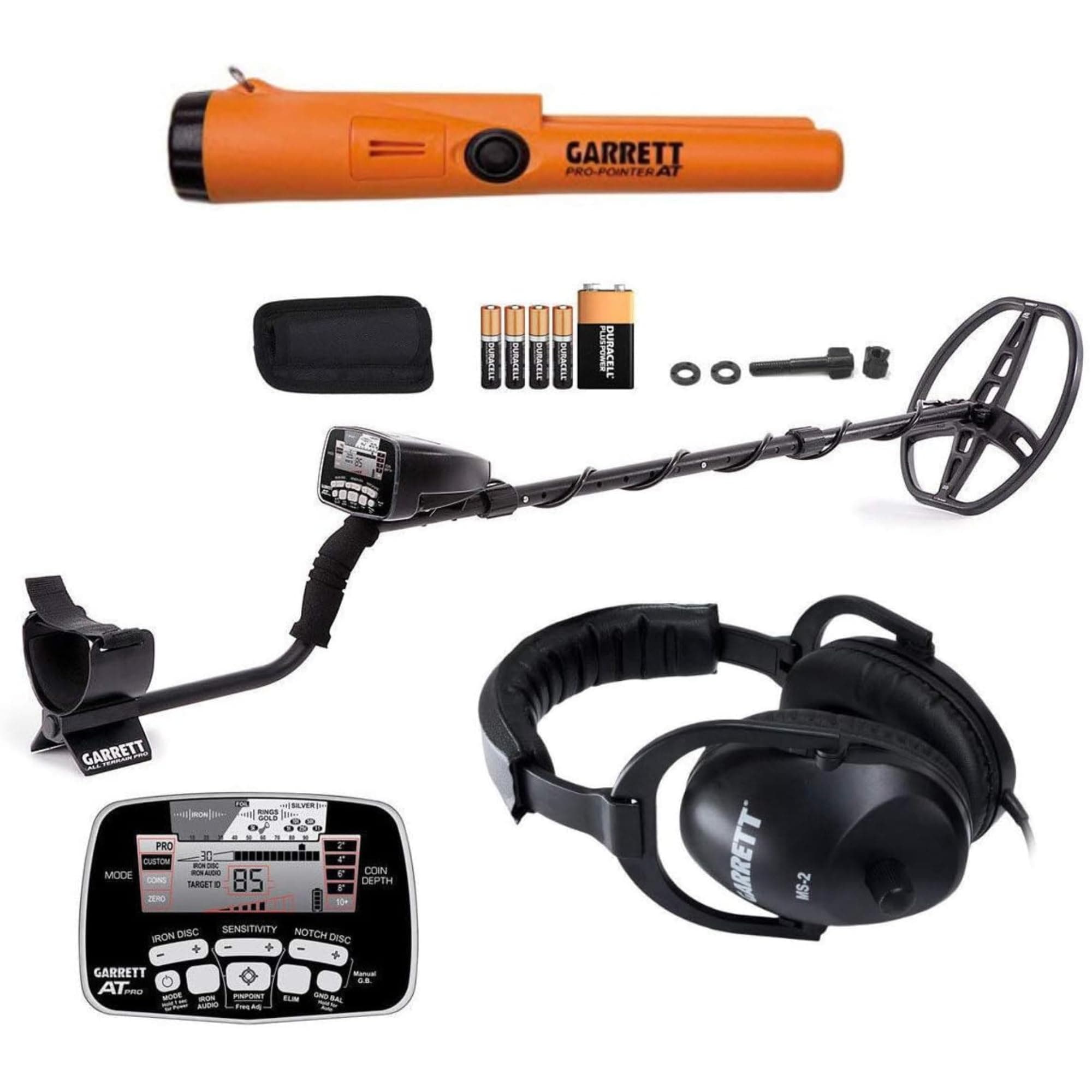 Garrett A.T. Pro & Pro-Pointer A.T. Metal Detector Bundle – Made in The USA - Waterproof to 10ft, Proportional Audio, Iron Audio, Fast Recovery, Includes MS-2 Headphones & Pinpointer