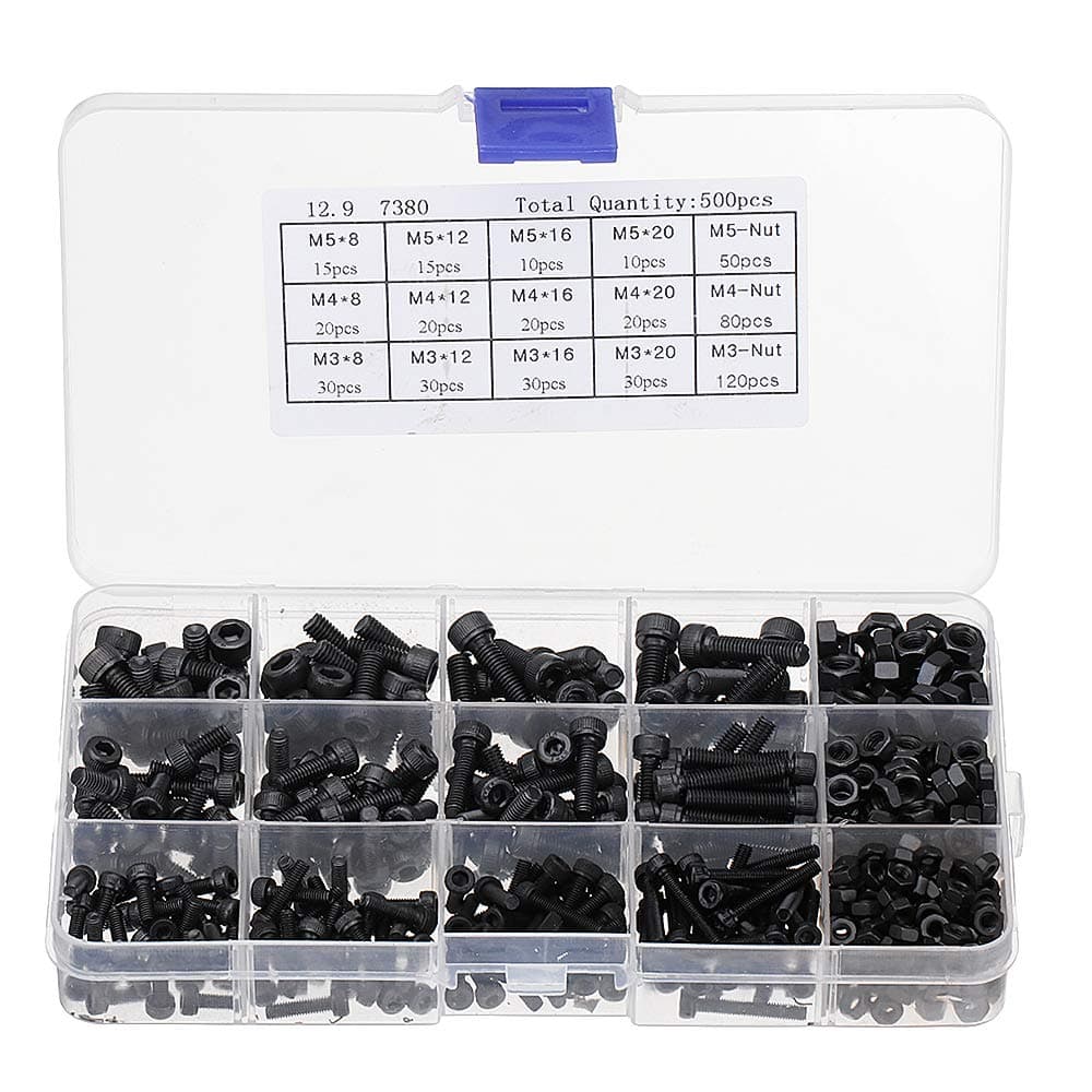 ChaRLes Suleve™ Mxch5 500Pcs M3 M4 M5 Carbon Steel Screw Hex Socket Cap Head 8-20Cm Bolt Nut Assortment