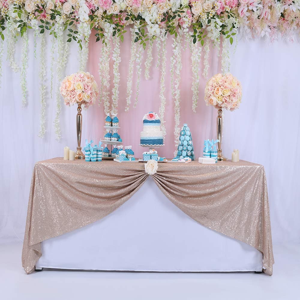 50"x72" Champagne Blush Sparkly Sequin Tablecloth for Wedding