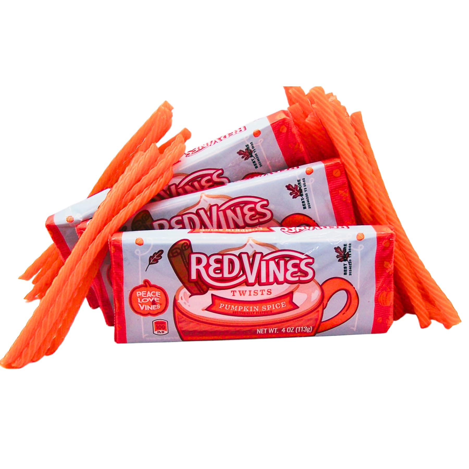 Pumpkin Flavored Twisted Licorice, Pack of 3, Fall Inspired Chewy Treat, 4 Ounce Packages