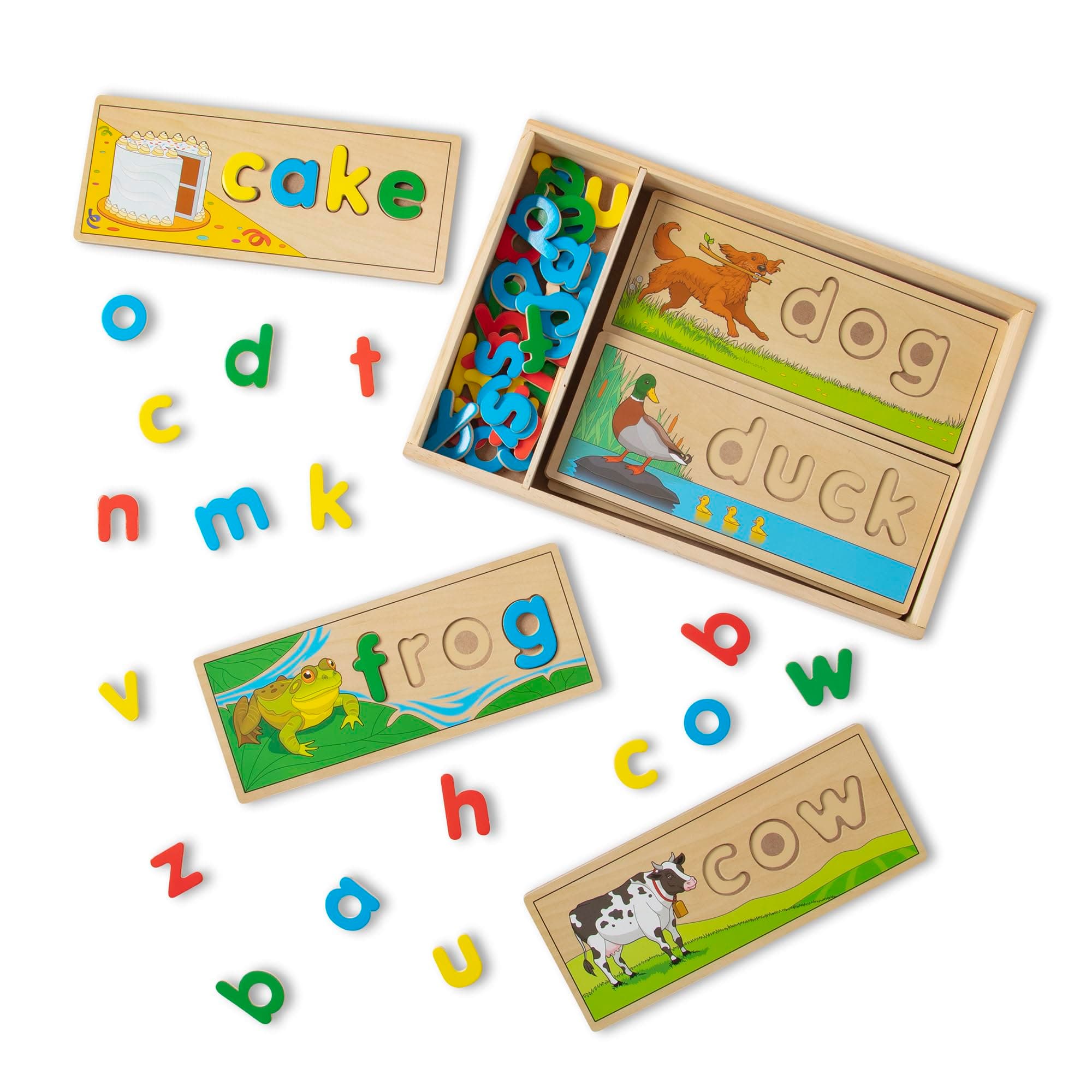 Kids See & Spell Learning Toy (Developmental Toys, Wooden Case, Develops Vocabulary And Spelling Skills, 50+ Wooden Pieces)