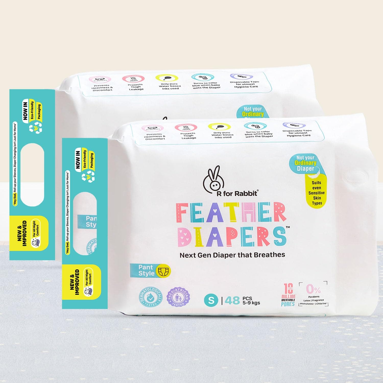 R for Rabbit Small S Size Premium Feather Diaper for Baby 5 to 9 kgs, 96 Count (48 Count, Pack Of 2)