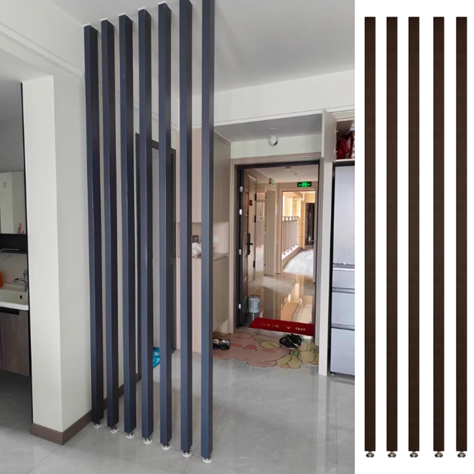 Wall Partition Room Divider Floor to Ceiling 1 Pc / 3pcs / 5pcs Modern Decor Screen Partition Post for Apartment, Black Room Separator Wooden Slats, Customized Room Divider Columns(5pcs,110cm/43.3in/3