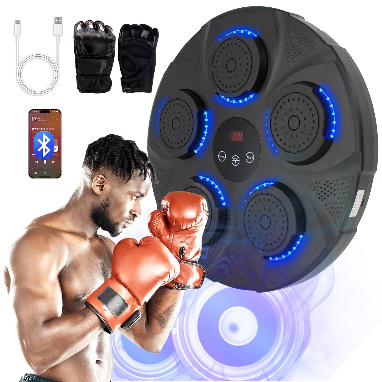 GUKANUYI Music Boxing Machine Wall Mounted Smart Bluetooth Boxing Equipment for Boxing Enthusiasts (Black)