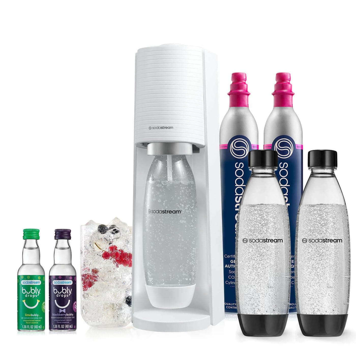 SodaStream Terra Sparkling Water Maker Set (White) CO2, DWS Bottle with Bubble Drop Flavor