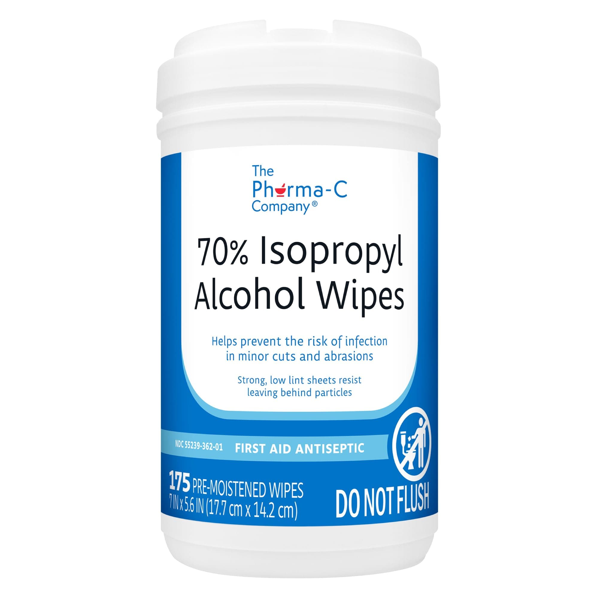 - The Pharma-C Company 70% Isopropyl Alcohol Wipes [175ct Wipes] - Large Durable IPA Wipes. First-Aid Antiseptic Wound Cleaner with Moisture Lock Lid.