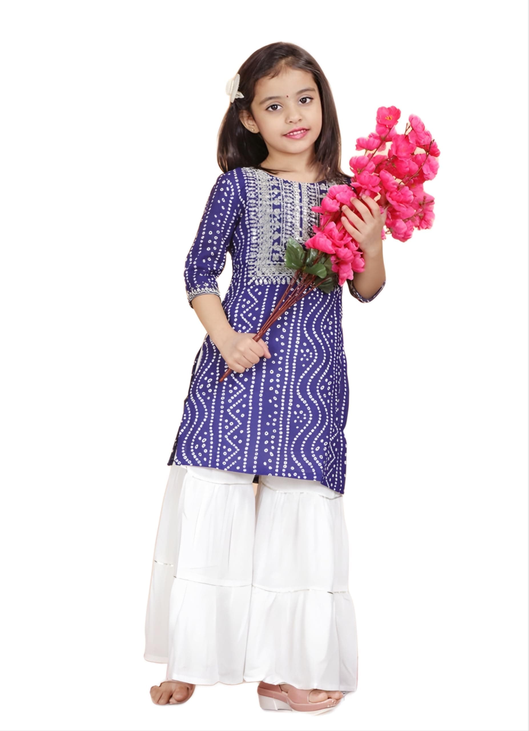 SHAHUDI DESIGNERGirl's Ethnic Suit Kurta with Sharara Palazzo Pant - Stylish Traditional Clothing Set for Kids