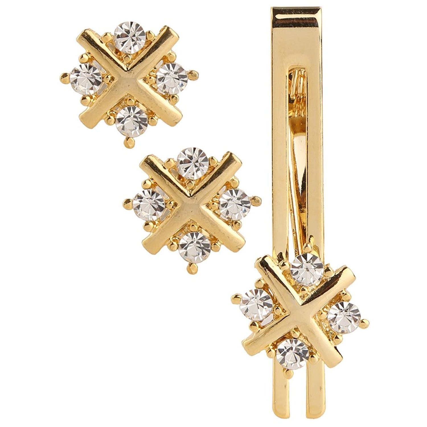 Men Jewellery Cufflinks Set Diamonds Crystals Tie pin for Men in a Gift Box Valentines Day Gifts for Men Golden Cufflink,Tie pin Combo Set Valentine's Special -Cufflink Set-101