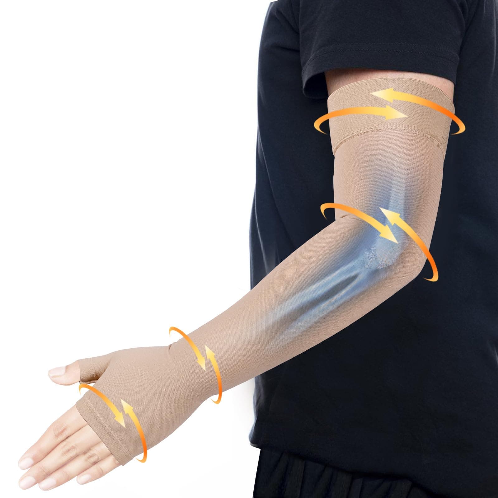 Hiball Lymphedema Medical Compression Arm Sleeve with Gauntlet, 20-30 mmHg Long Graduated Compression Full Arm Support