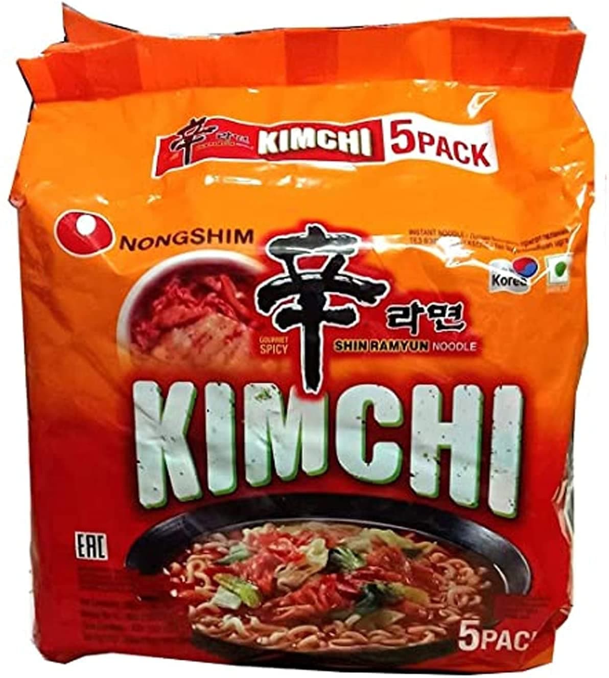Nongshim Kimchi Ramyun Noodle,120 gm (Pack Of 5),Vegetarian,600 gm,spicy