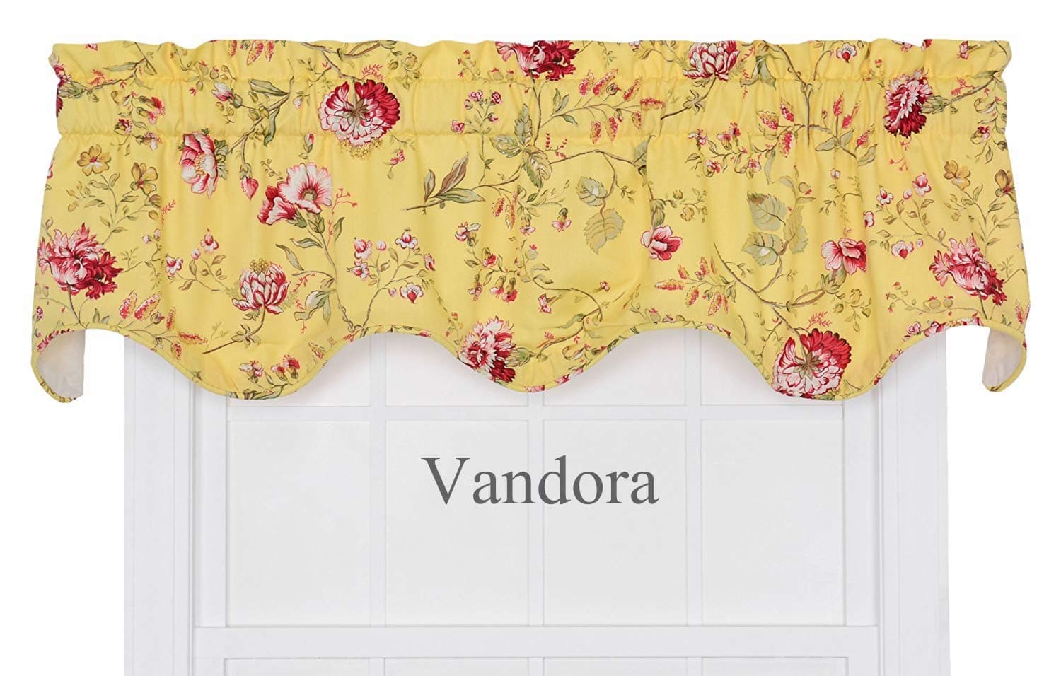 Ellis Curtain Coventry Medium Scale Floral Lined Scallop Valance, Yellow