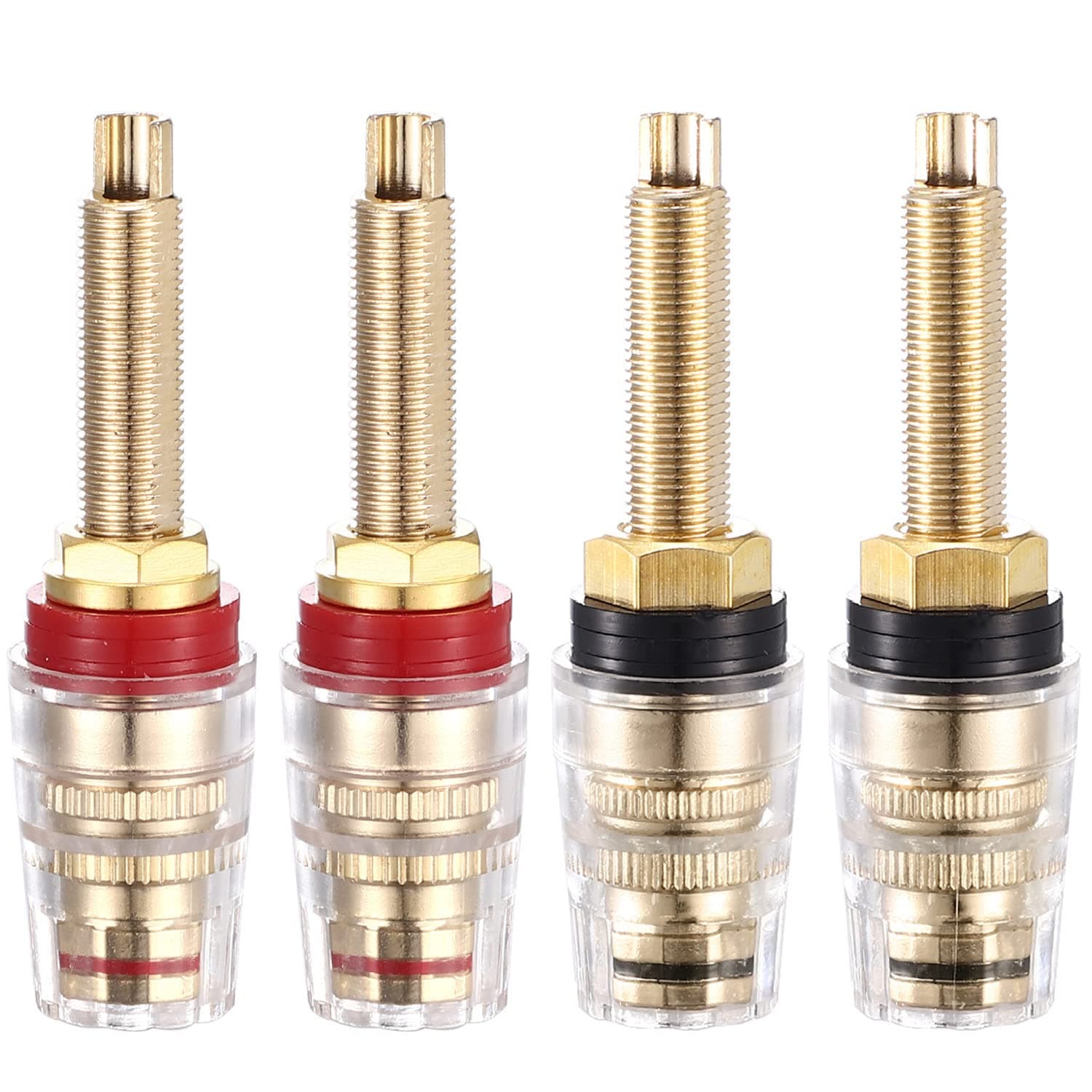 Facmogu 4pcs Black & Red Heavy Duty 5-Way Binding Post Banana Jack 4mm 24K Gold Plated Brass Insulated Binding Post Banana Plug Speaker Amplifier Binding Post Terminal - Long