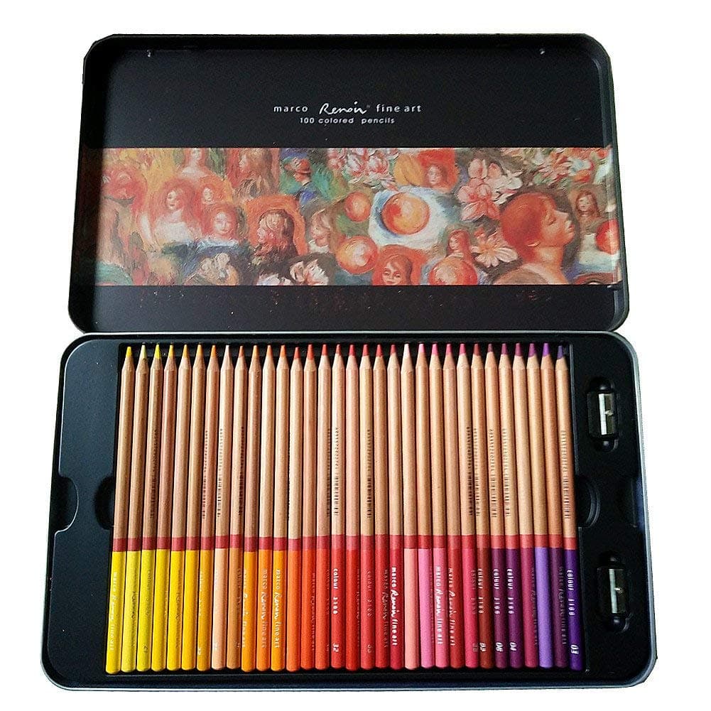 Marco Renior 100 count Colored Oil Pencils Set Perfet for Artist Sketching Drawing Writing Art Painting/Adult Coloring Books Metal Tin Case