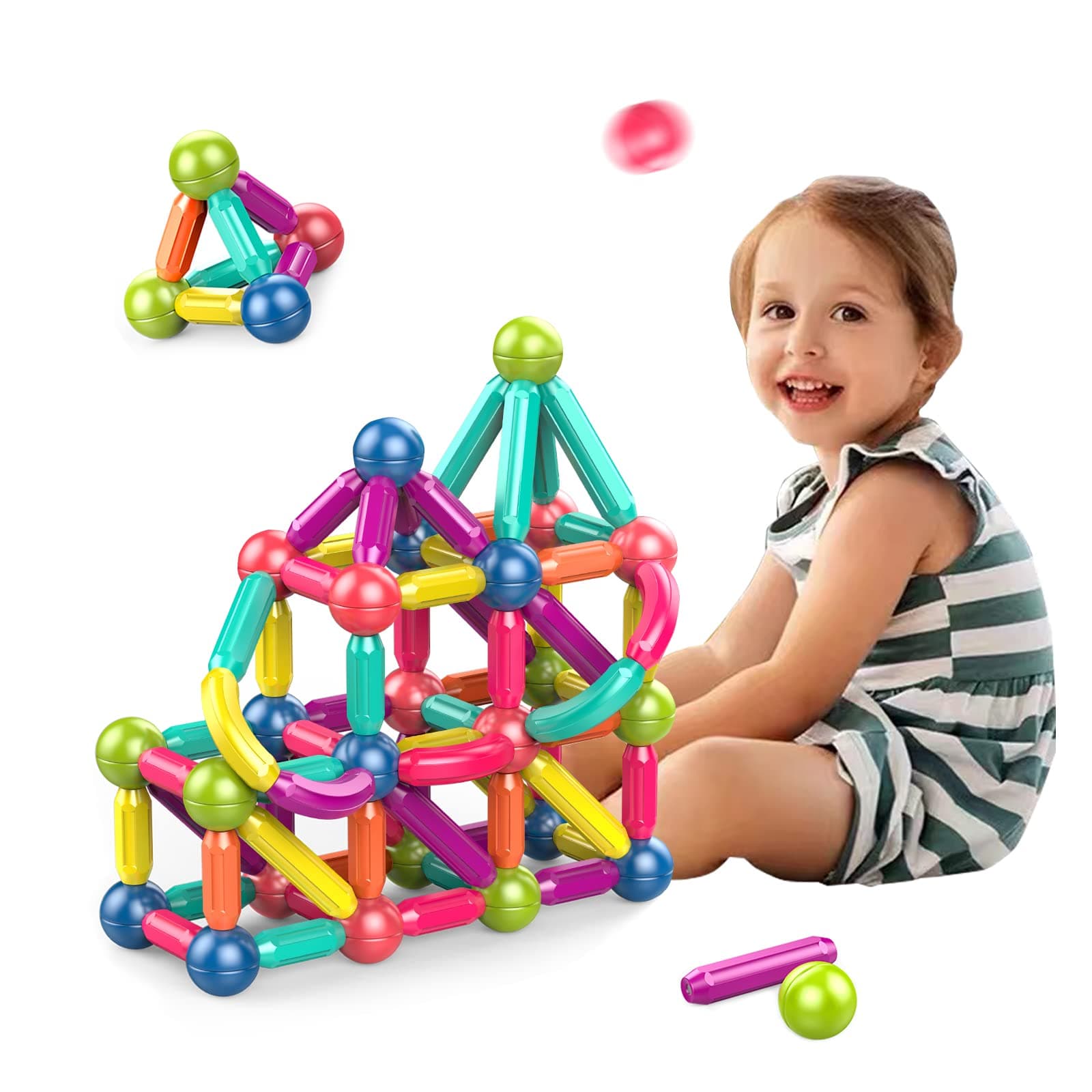 Magnetic Stick, Balls and Rods Set, Building Sticks Blocks, STEM Stacking Toys Magnet Educational for Kids Boys Girls (42 PCS)