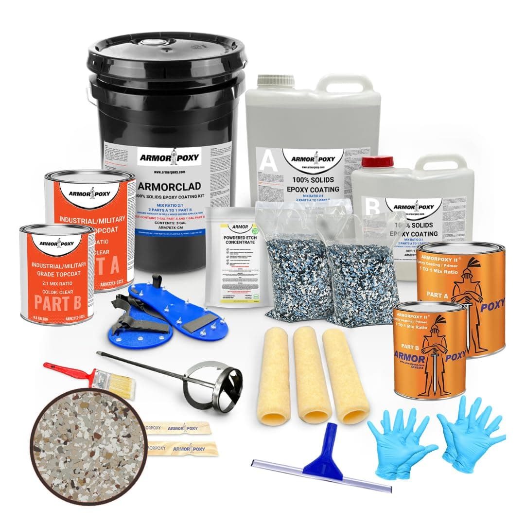 ArmorPoxy Luxury Design Epoxy Floor Kit – 100% Solids - Professional-Grade 4-Layer System w/Color Chips – UV-Resistant, Chemical-Proof Garage & Commercial Flooring DIY-Friendly | 300 Sq Ft - CREEKBED