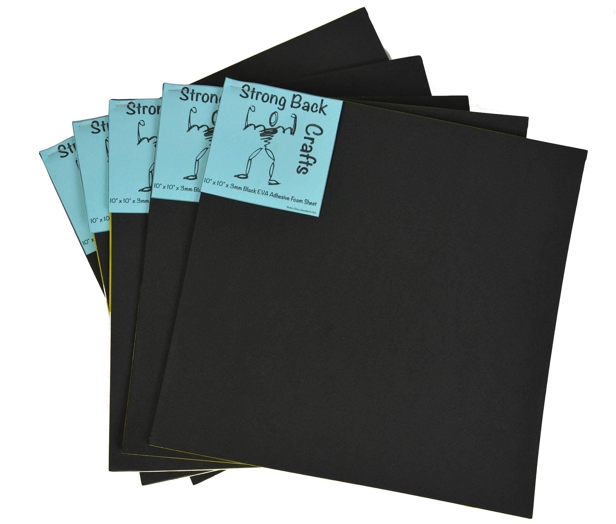 Black Self-Stick Adhesive 10" x 10" EVA High Density Foam Sheets (5 Pack) 3mm by Strong Back Crafts- for Canoe & Kayak Seats & Traction Pads, Dog Traction for Cars, Scrapbooking