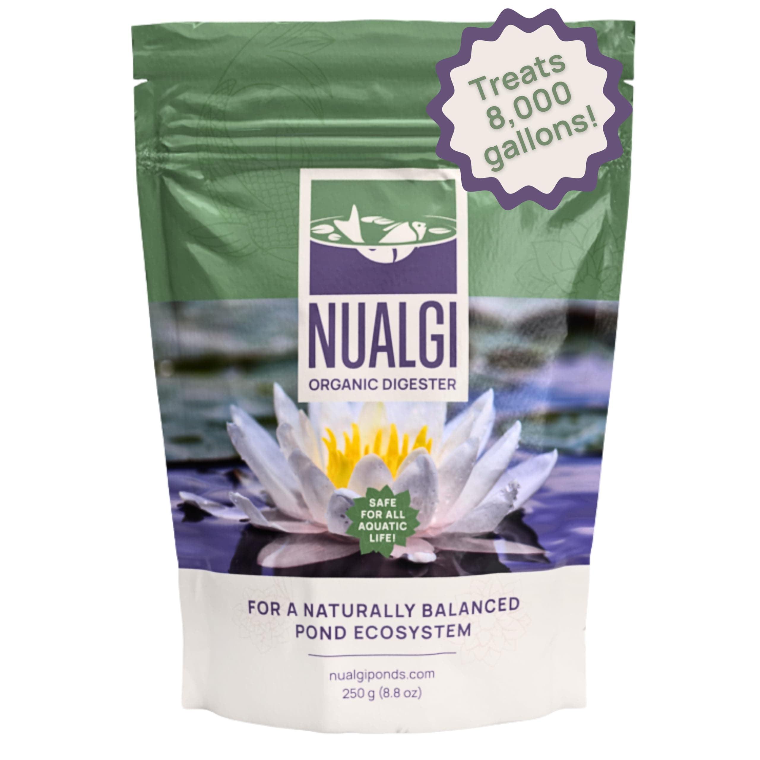 Nualgi Organic Digester, 8.8 oz Concentrate for Pond and Water Feature Maintenance, High-Count Bacteria for Naturally Digesting Waste, Treats up to 8,000 Gallons - 100% Safe for All Aquatic Life