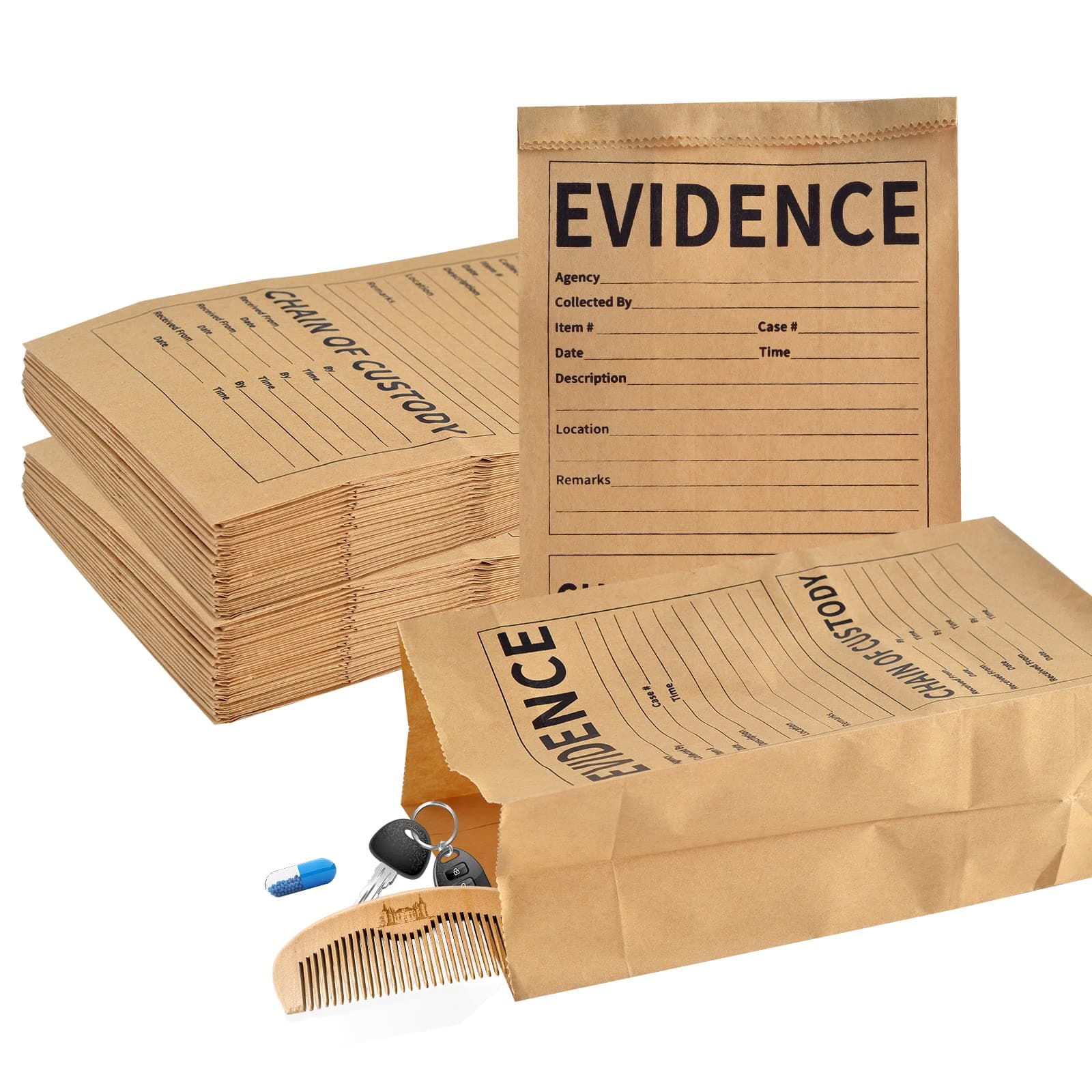 WANGDEFA 50 Pack Paper Evidence Bags 9.45 * 5 * 3 inch Crime Scene Paper Evidence Bag for Receipts (50)