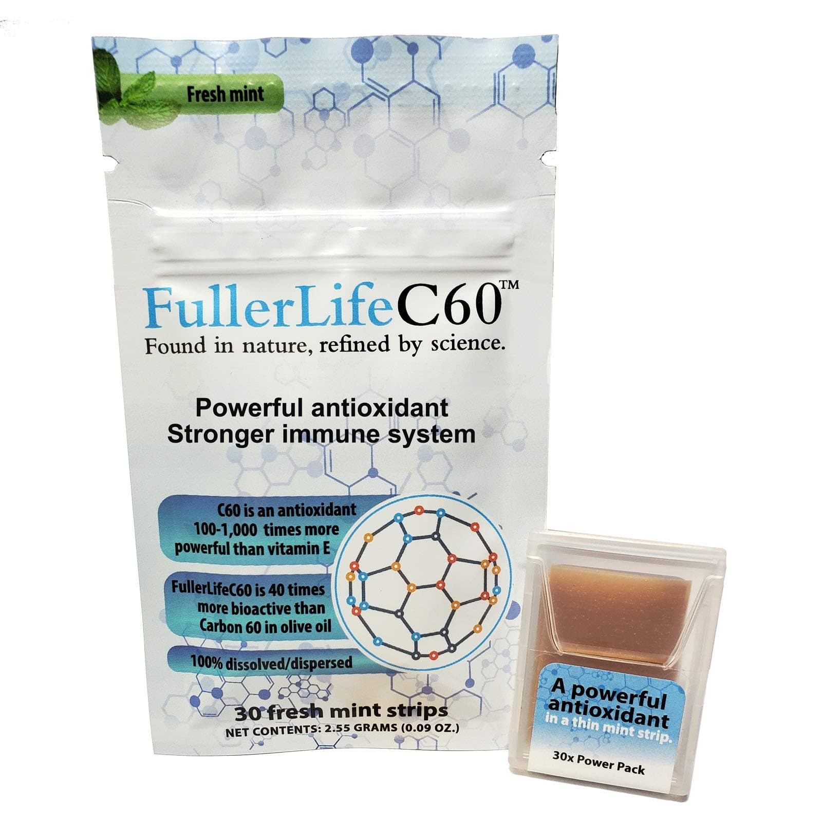 Carbon 60 Antioxidant Dissolvable Strips | Immunity Booster | Pure 99.99% C60 Solvent Free | Not C60 in Olive Oil | Fully Dissolved & Dispersed Solubilized C60