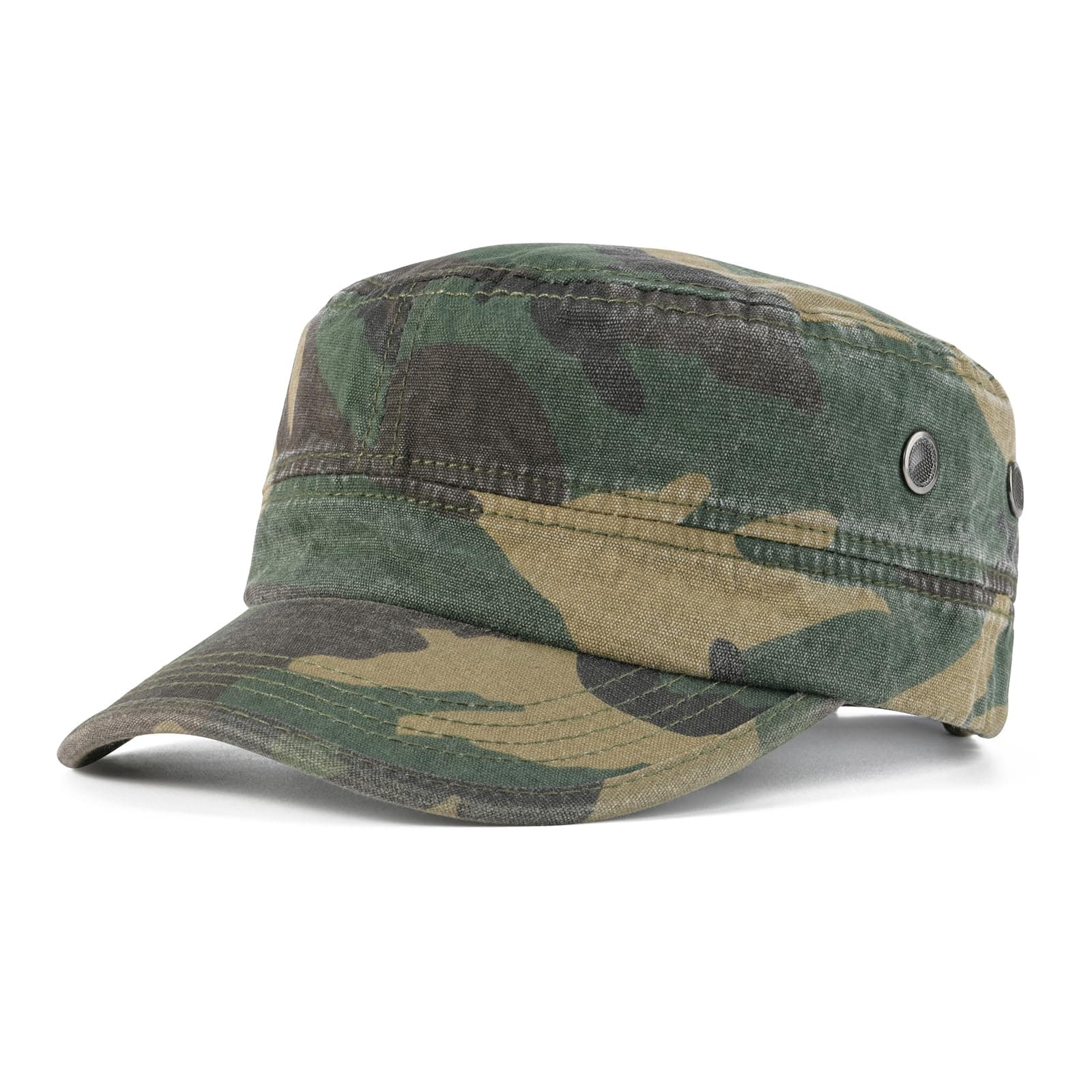 Washed Cotton Military Cadet Army Caps Unique Design Vintage Flat Top Hat
