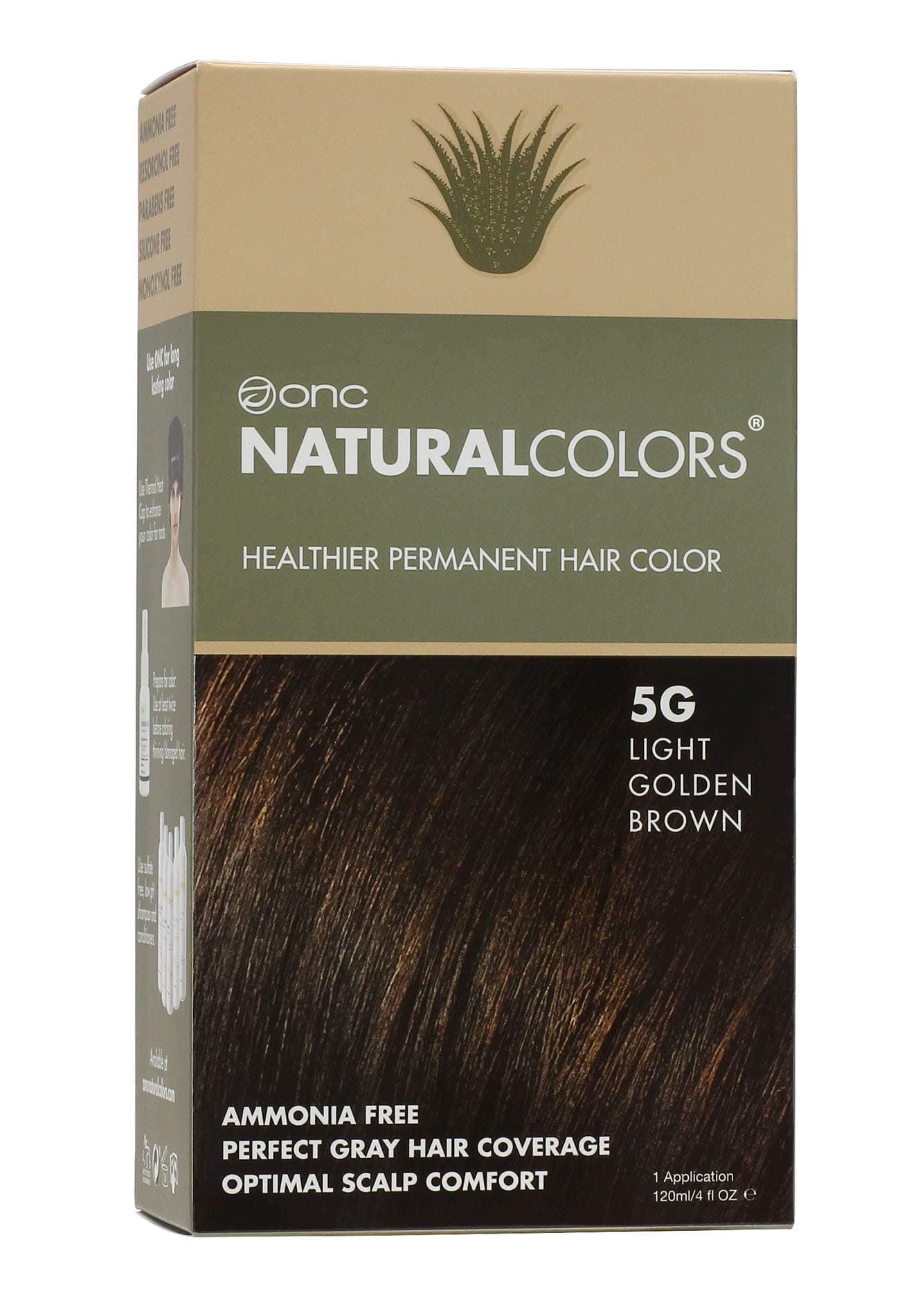ONC NATURALCOLORS (5G Light Golden Brown) 4 fl. oz. (120 mL) Heat Activated Healthy Permanent Hair Dye with Certified Organic Ingredients, Ammonia Free, Vegan Friendly, 100% Gray Coverage