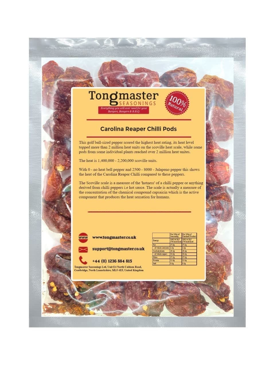 Carolina Reaper Dried Chilli Pods - Worlds Hottest Chilli Pepper - 10g