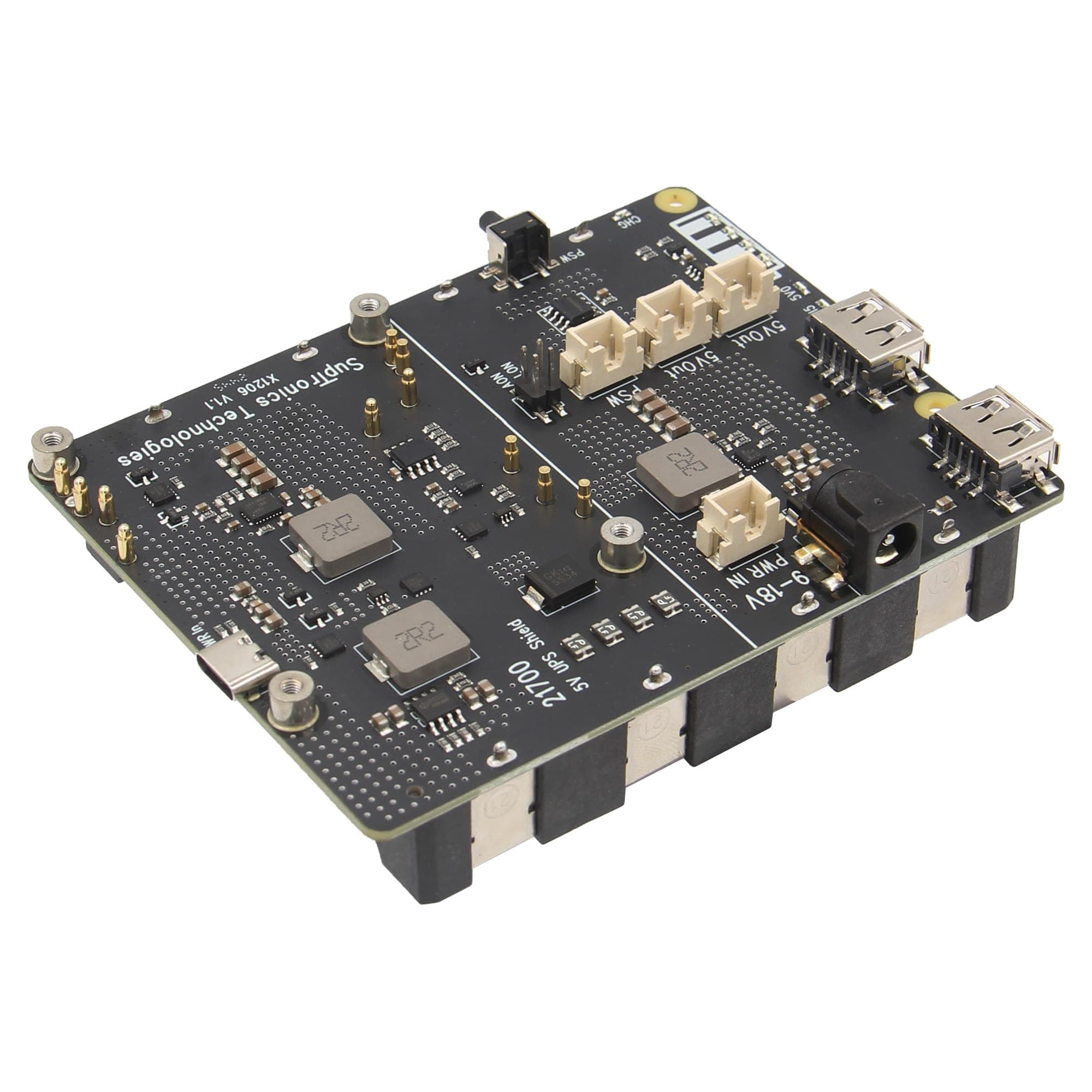 Geekworm X1206 4-Cell 5V UPS Shield for Raspberry Pi 5| Max 5.1V 6A Output|Wide 9-18V Input|Auto Power On|Safe Shutdown|Power Loss Detection