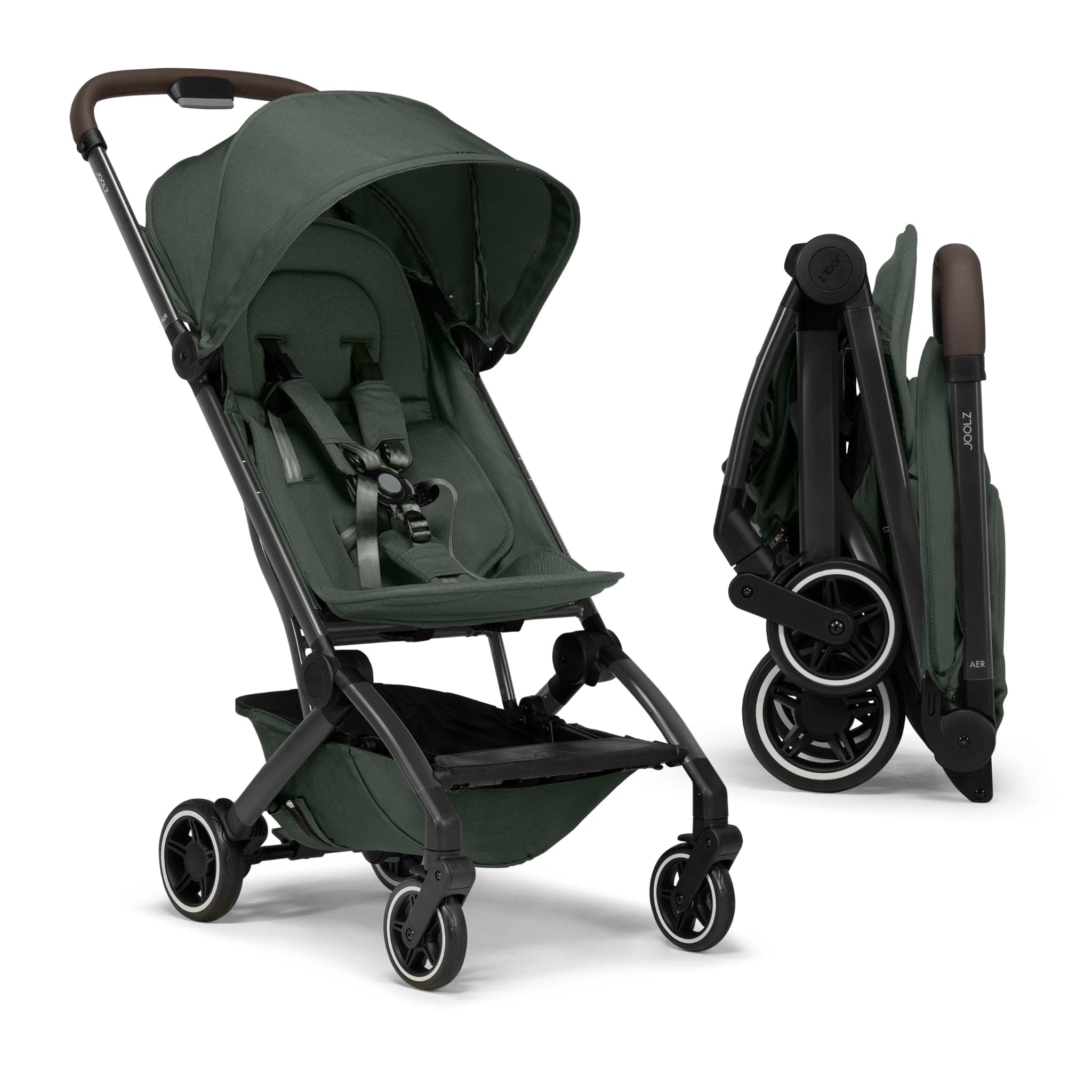 Joolz AER+ Lightweight & Compact Travel Stroller - Portable One-Hand Fold Design - Ergonomic Seat for Infant & Toddler (up to 50 lb) - XXL Sun Hood - Stroller for Airplane -Travel Pouch- Forest Green