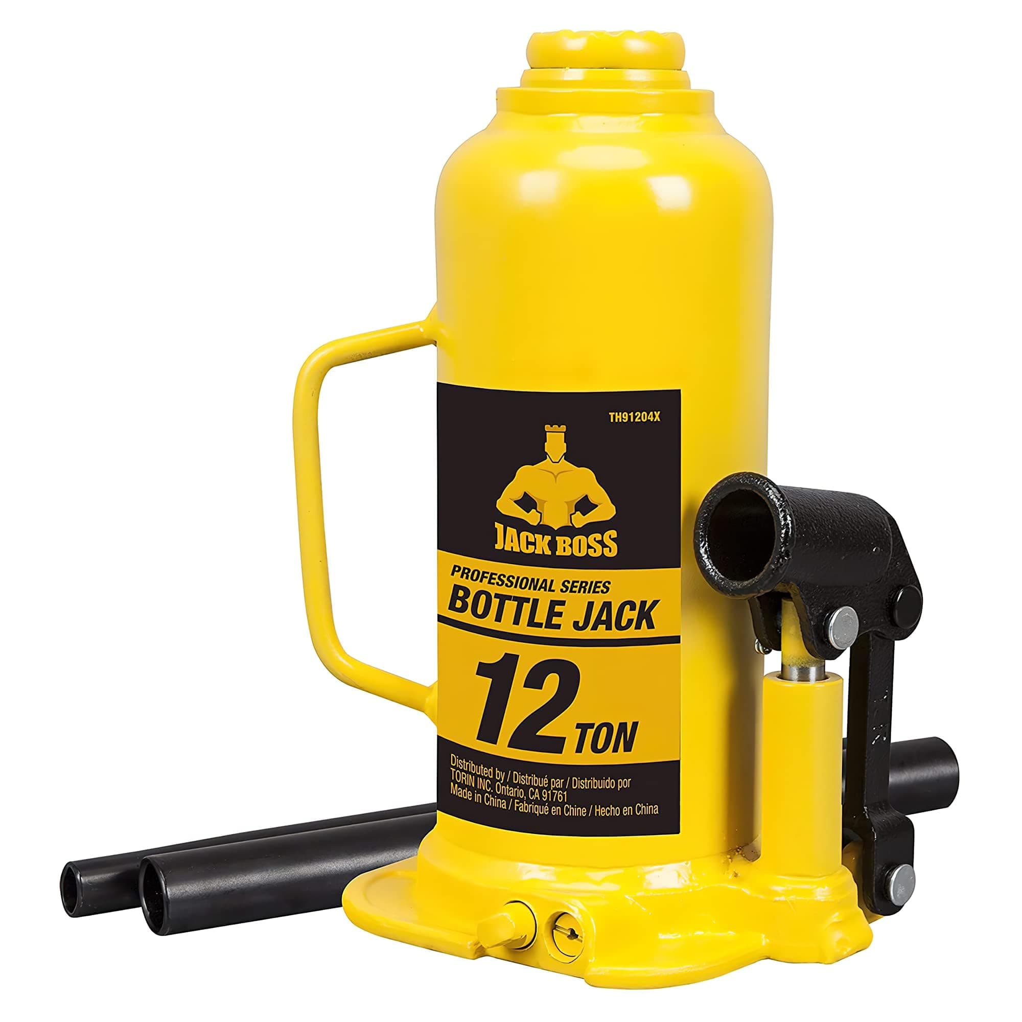 Torin Hydraulic Welded Bottle Jack 12 Ton, Portable Car Jack, 24,000 LBs Capacity with Pump Handle for Cars, Suv, Yellow