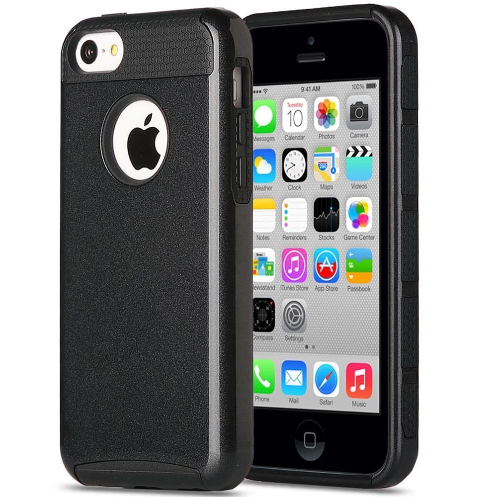 ULAK iPhone 5C Case, Slim Lightweight 2in1 iPhone 5C Cases Hybrid with Soft Rugged TPU Inner Skin and Hard PC Anti Scratches Protective Cover for Apple iPhone 5C Black