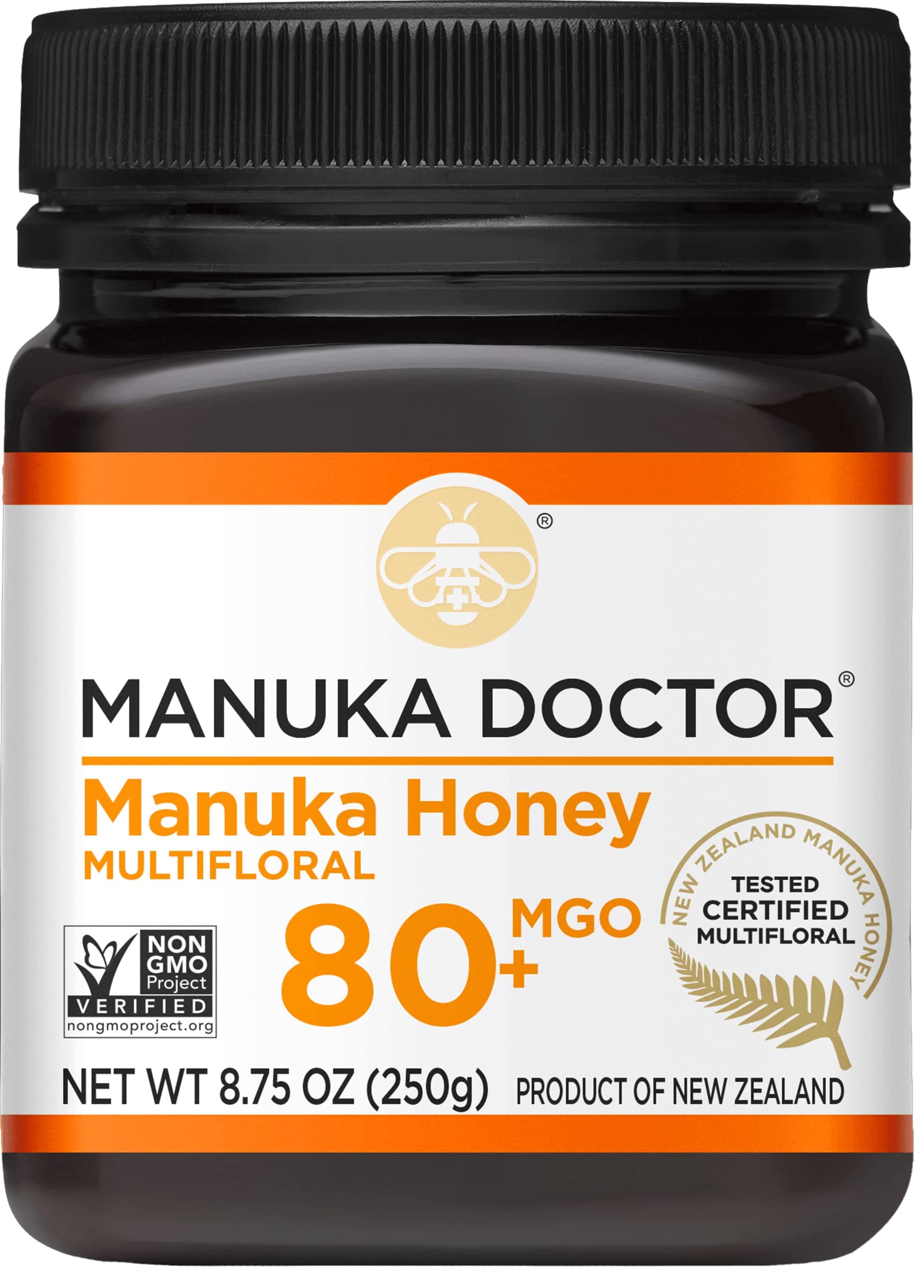 MGO 80+ Manuka Honey Multifloral, 100% Pure New Zealand Honey. Certified. Guaranteed. Raw. Non-GMO (8.75oz)