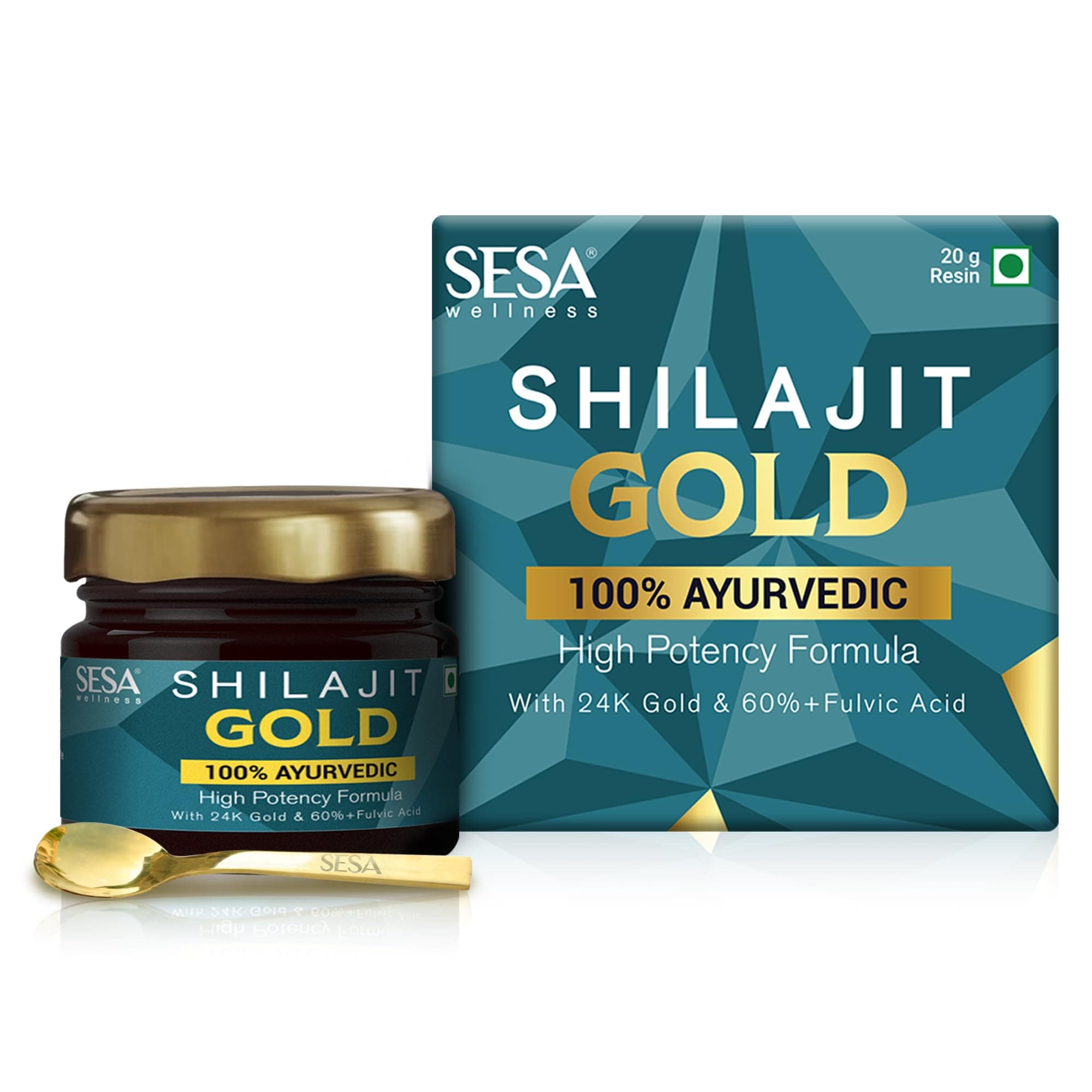 SESA Shilajit Gold Resin 20g With 24k Gold 60%+ Fulvic Acid (Certificate Included) Helps Boost Stamina, Immunity & Muscle Recovery 100% Ayurvedic - 20 g